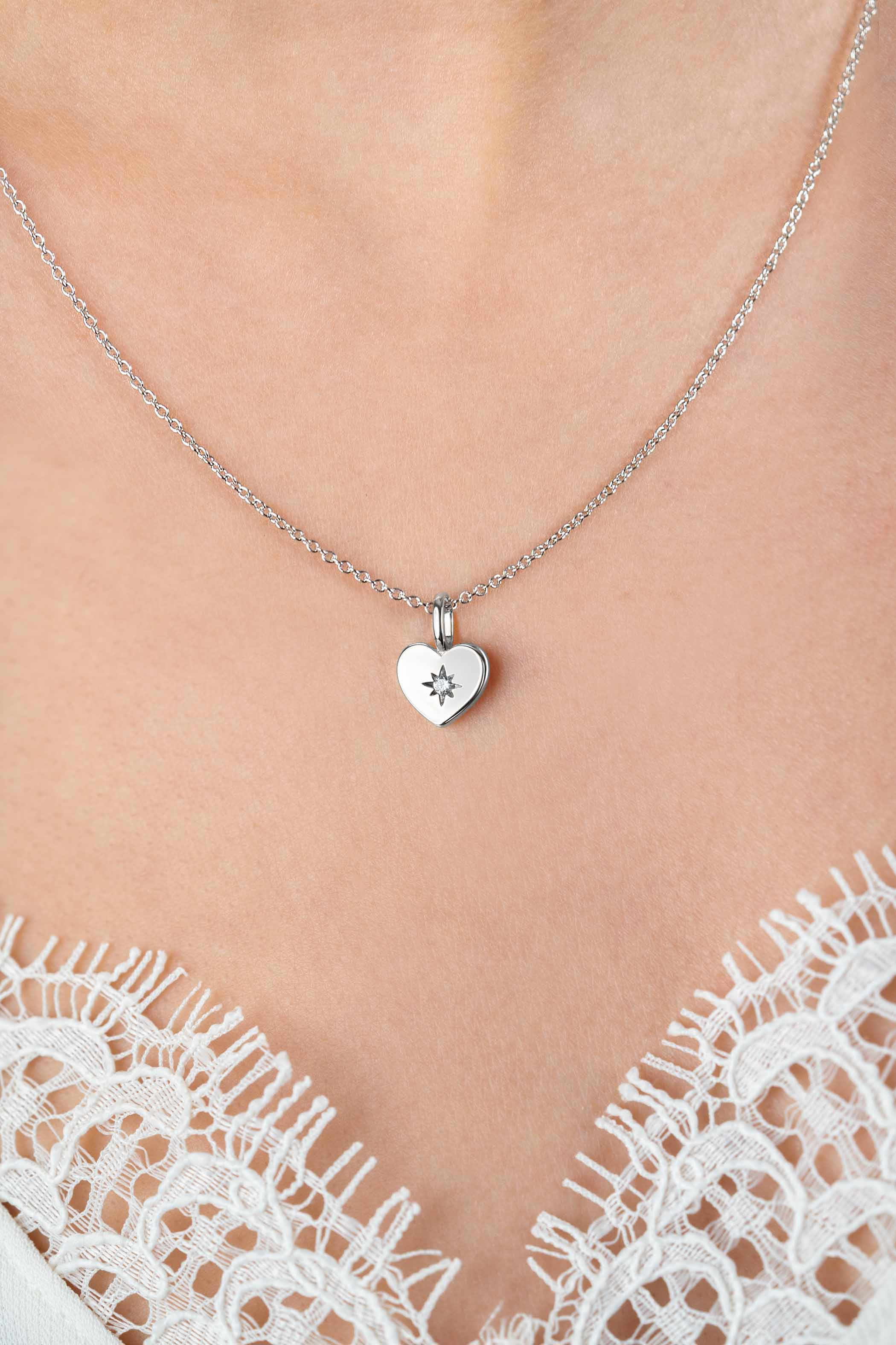 APRIL Pendant 12mm Sterling Silver Heart Birthstone Diamond White Zirconia (excl. necklace)