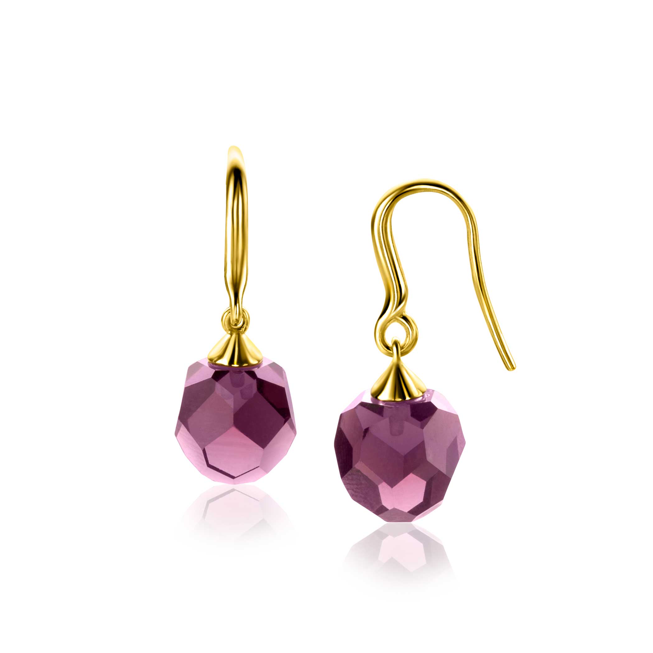 27mm ZINZI Gold Plated Sterling Silver Drop Earrings Purple Bead ZIO266PG