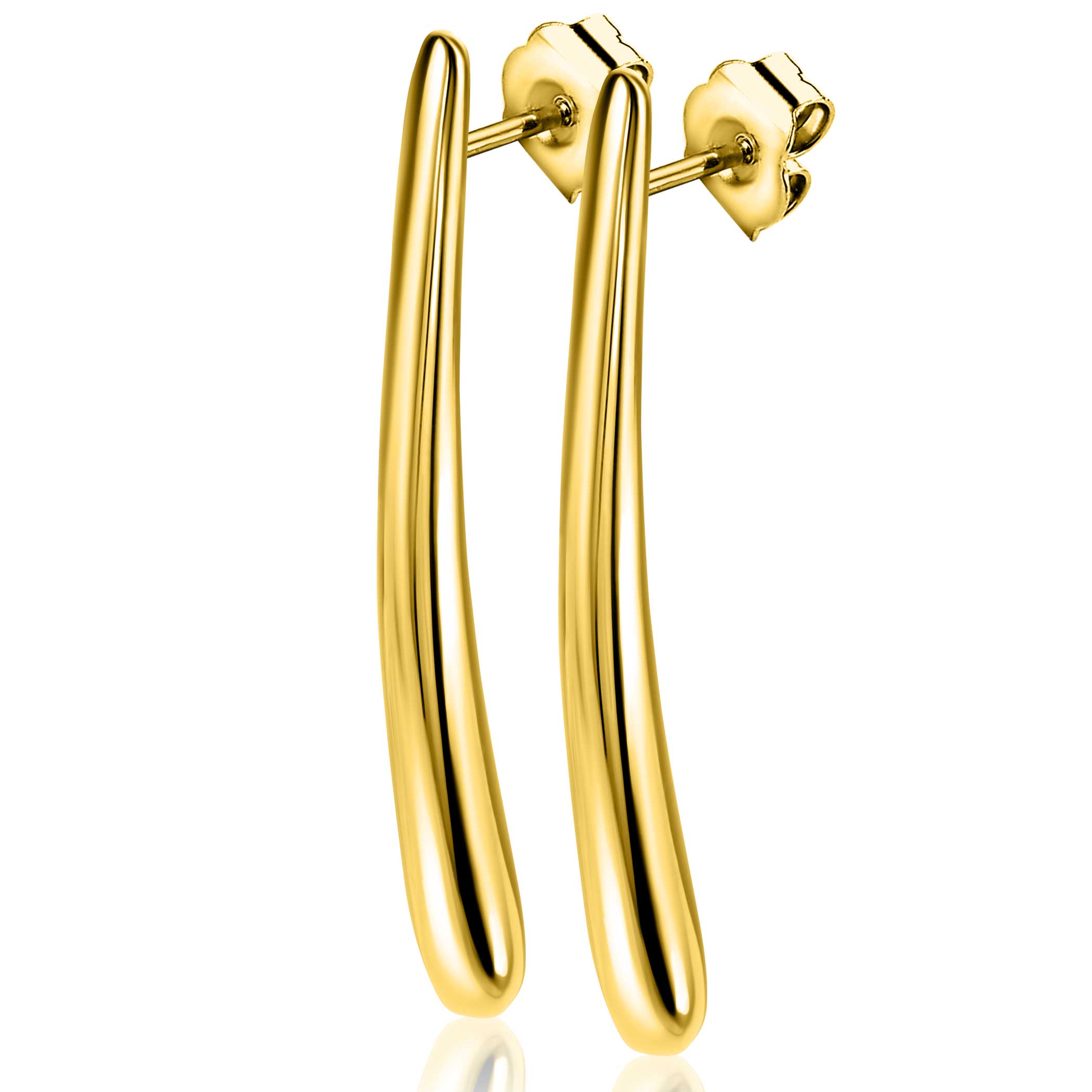 49mm ZINZI gold plated silver stud earrings in elongated teardrop shape ZIO2674G