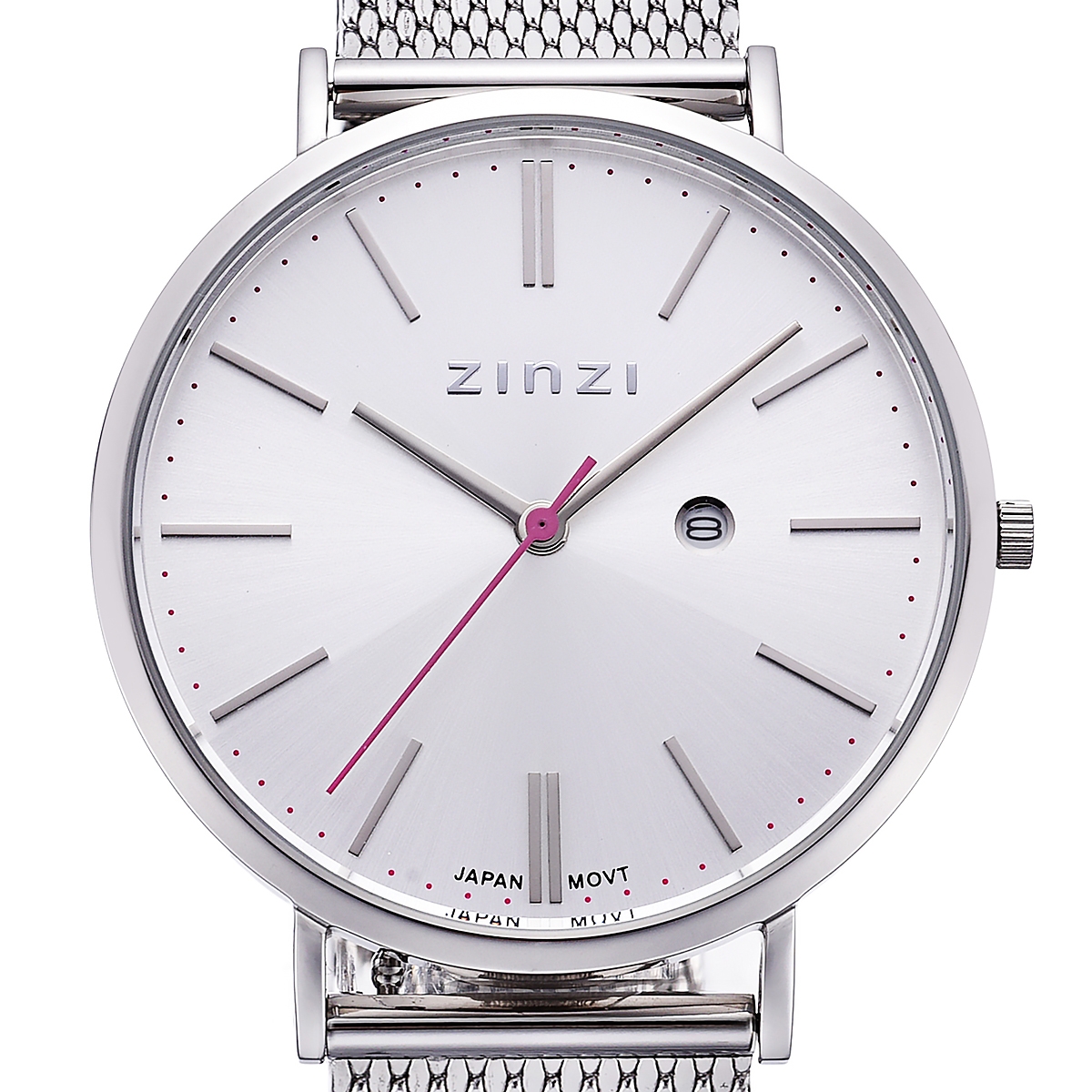 ZINZI Retro Watch Silver Colored Dial Silver Colored Case Stainless Steel Mesh Strap 38mm  ZIW402M