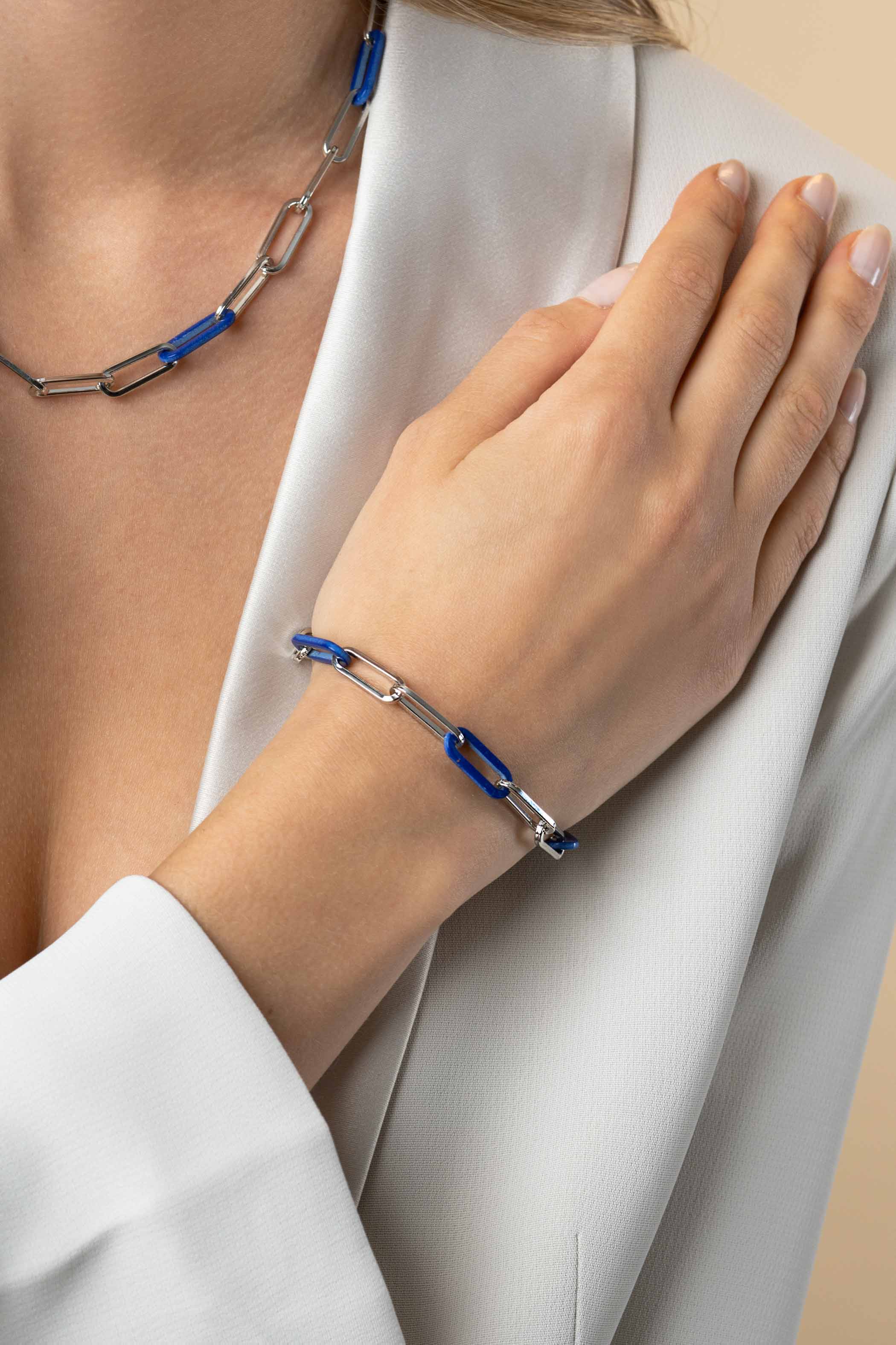 ZINZI zlv. armband paperclip met lapis schakels