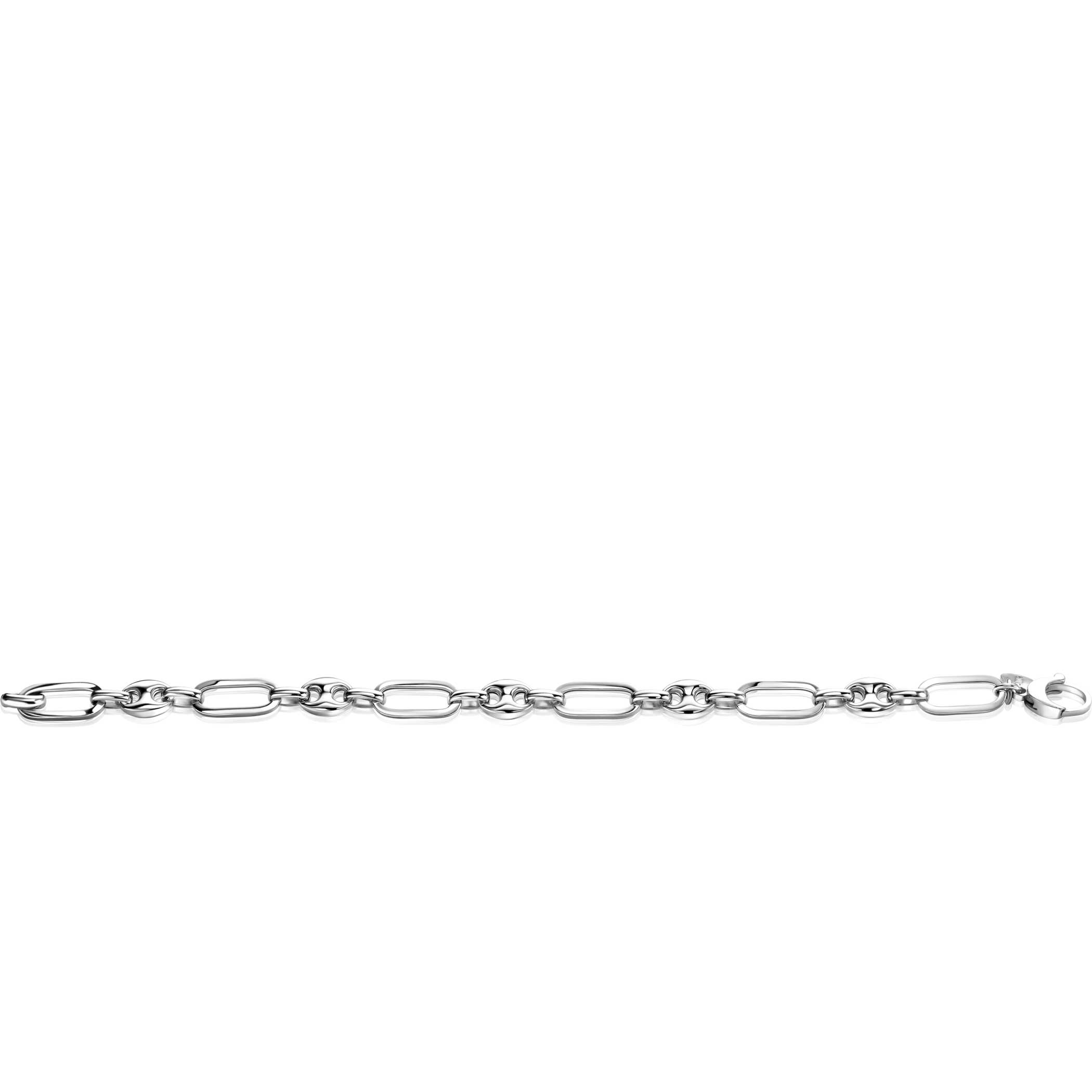 ZINZI Sterling Silver Coffee Bean Chain Bracelet with Long Oval Chains width 7mm ZIA2484