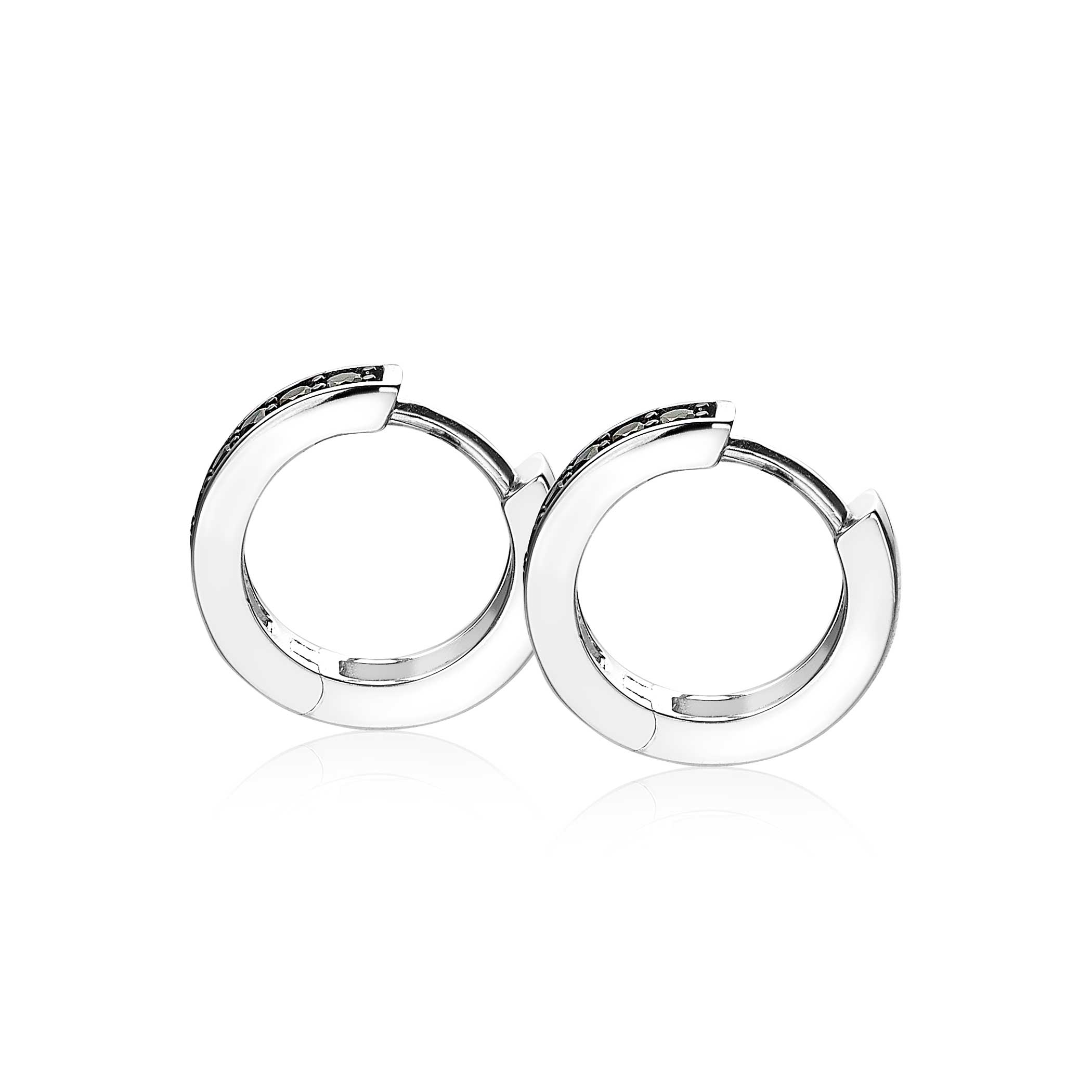 15mm ZINZI Sterling Silver Hoop Earrings Black Zirconias width 3mm ZIO191B