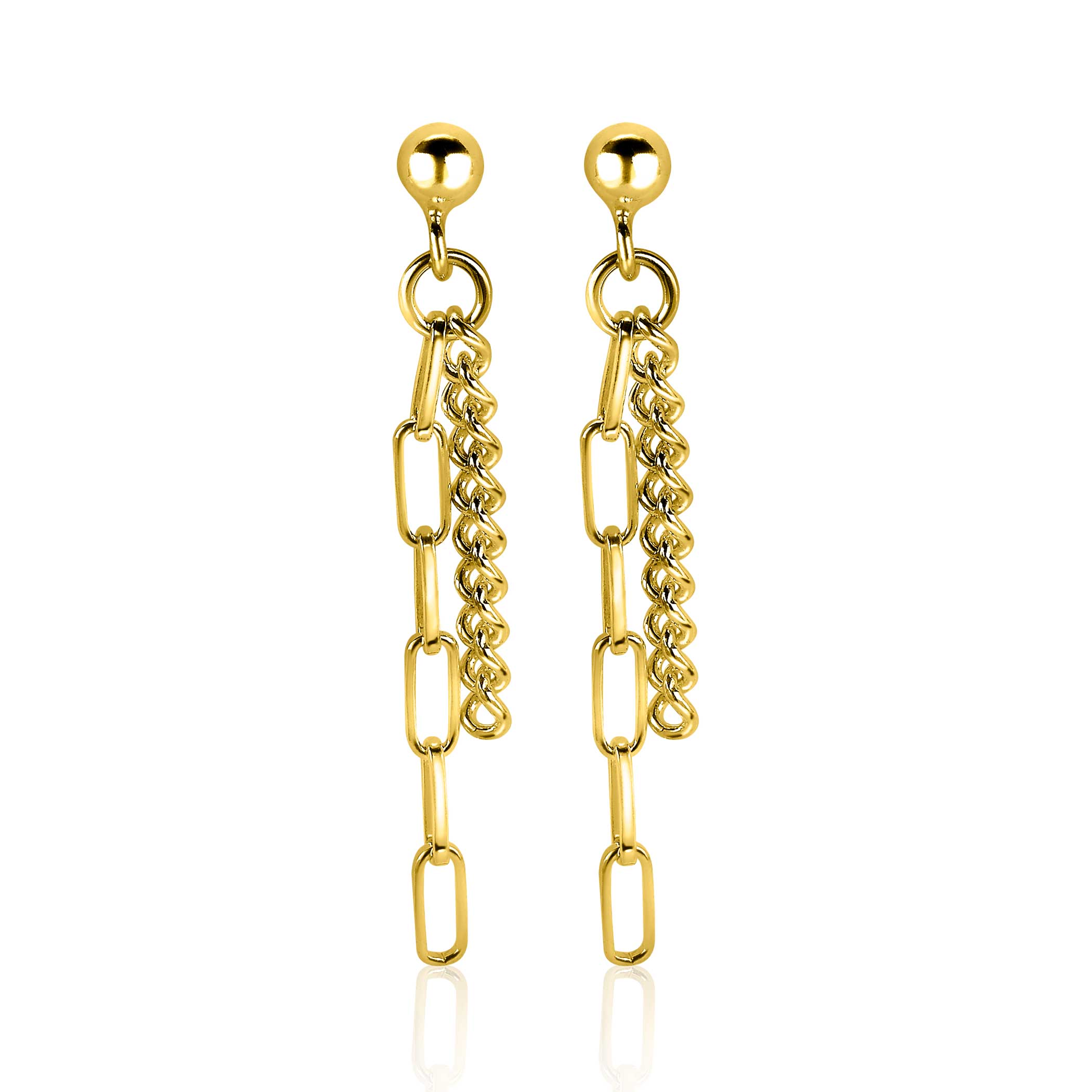 39mm ZINZI Gold Plated Sterling Silver Drop Earrings Paperclip and Curb Chains ZIO1988G