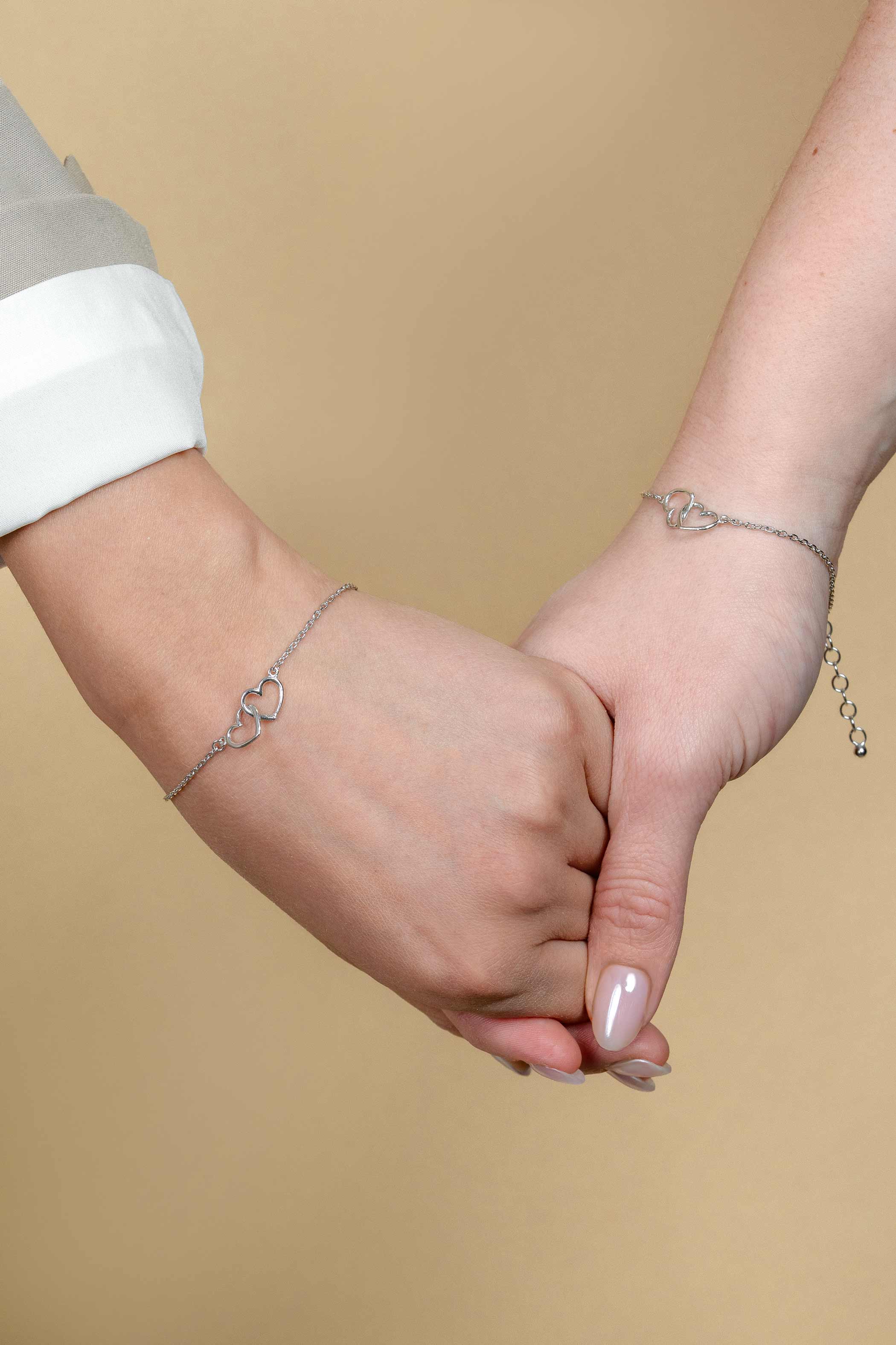 ZINZI set of 2 Sterling Silver Bracelets with 2 Connected Hearts 16,5-19,5cm ZIA2513-SET