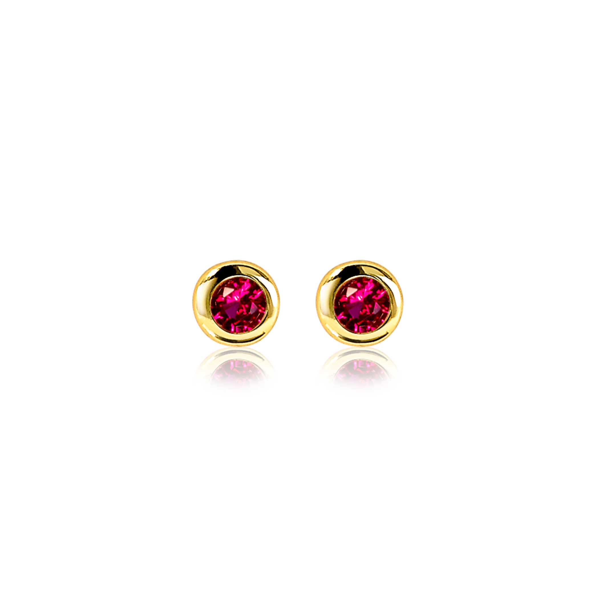 JULY Stud Earrings 4mm Gold Plated with Birthstone Red Ruby Zirconia