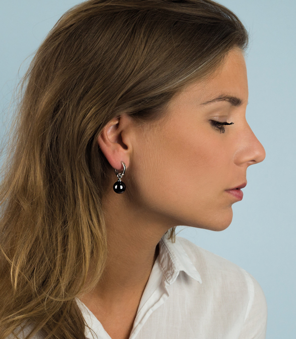 12mm ZINZI Sterling Silver Earrings Pendants Pearl Black ZICH305Z (excl. hoop earrings)