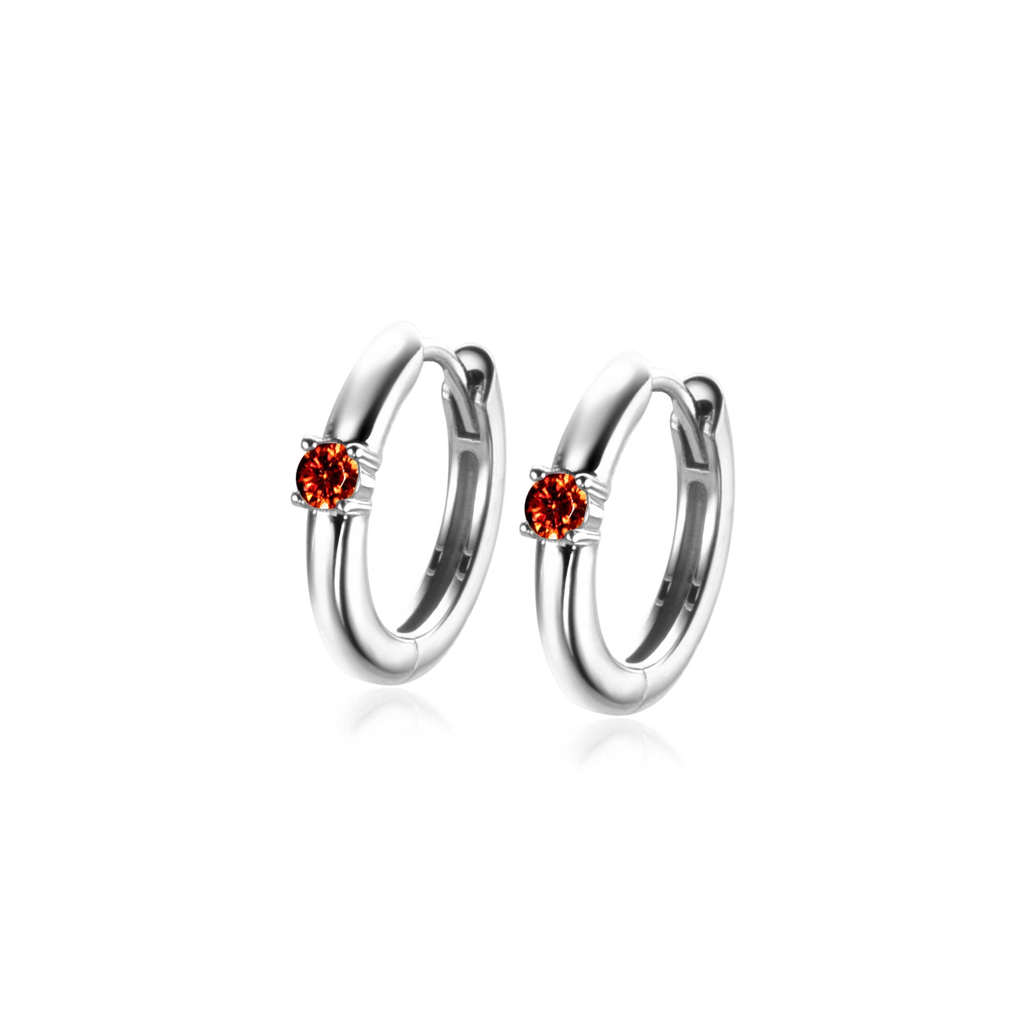 JANUARY Hoop Earrings 13mm Sterling Silver with Birthstone Red Garnet Zirconia