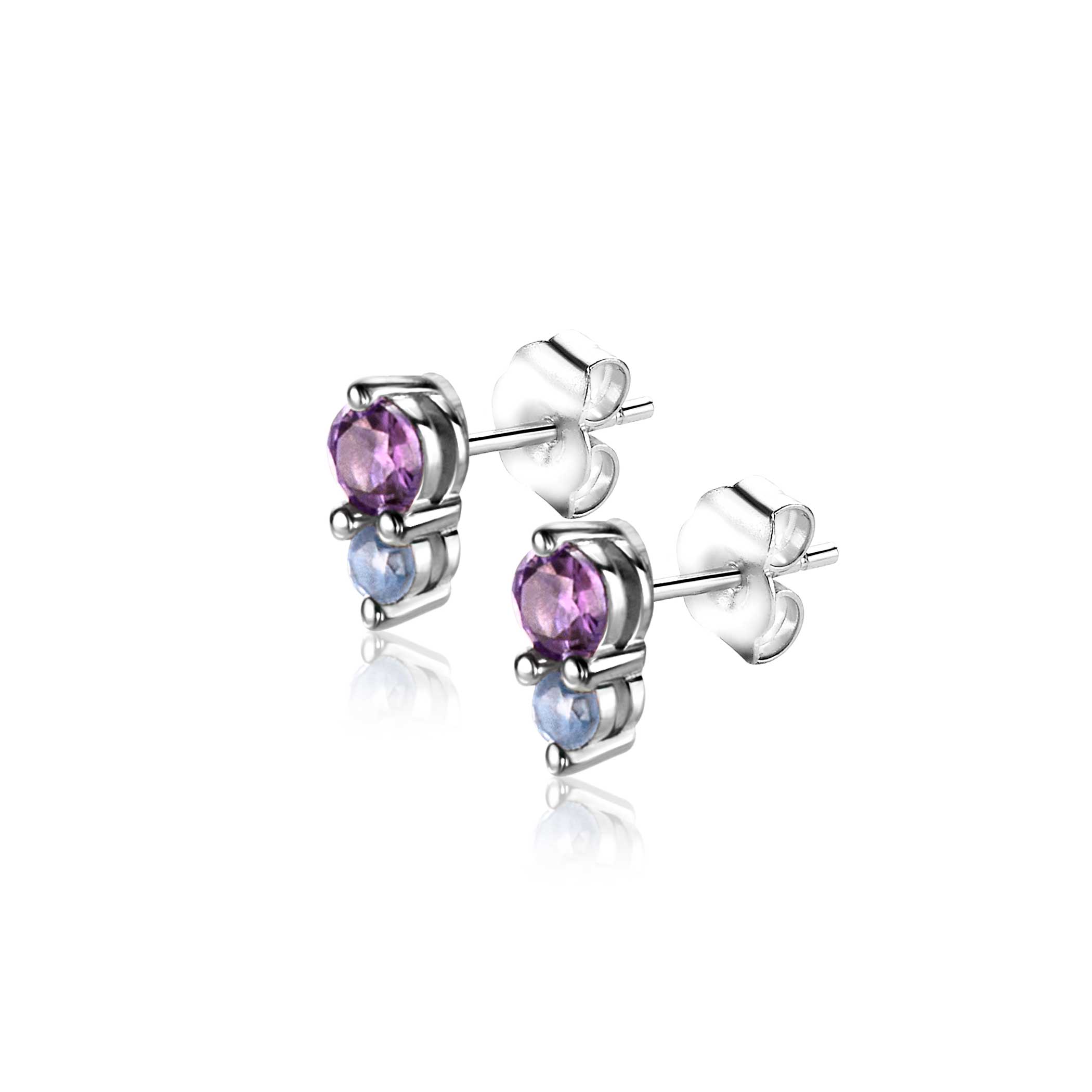 6,5mm ZINZI Sterling Silver Stud Earrings Prong Settings Purple and Light Blue Color Stones ZIO2564