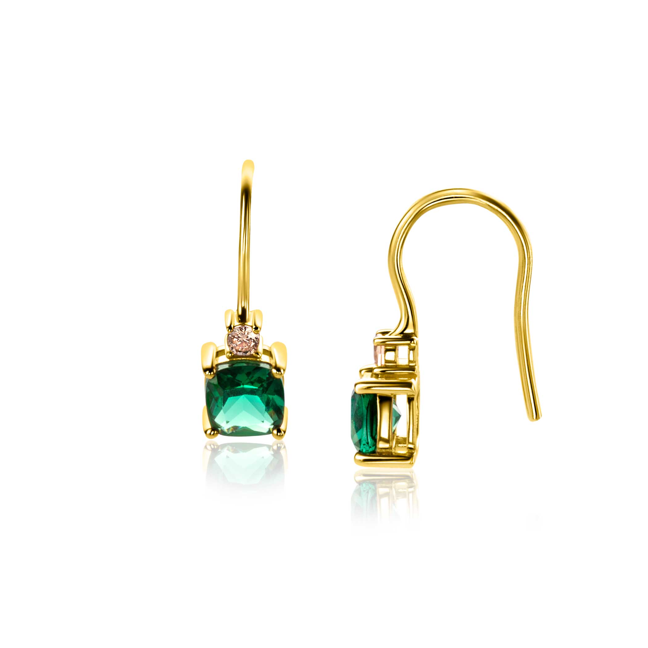 19mm ZINZI Gold Plated Sterling Silver Drop Earrings Prong Settings Green Champagne Color Stones ZIO2562H