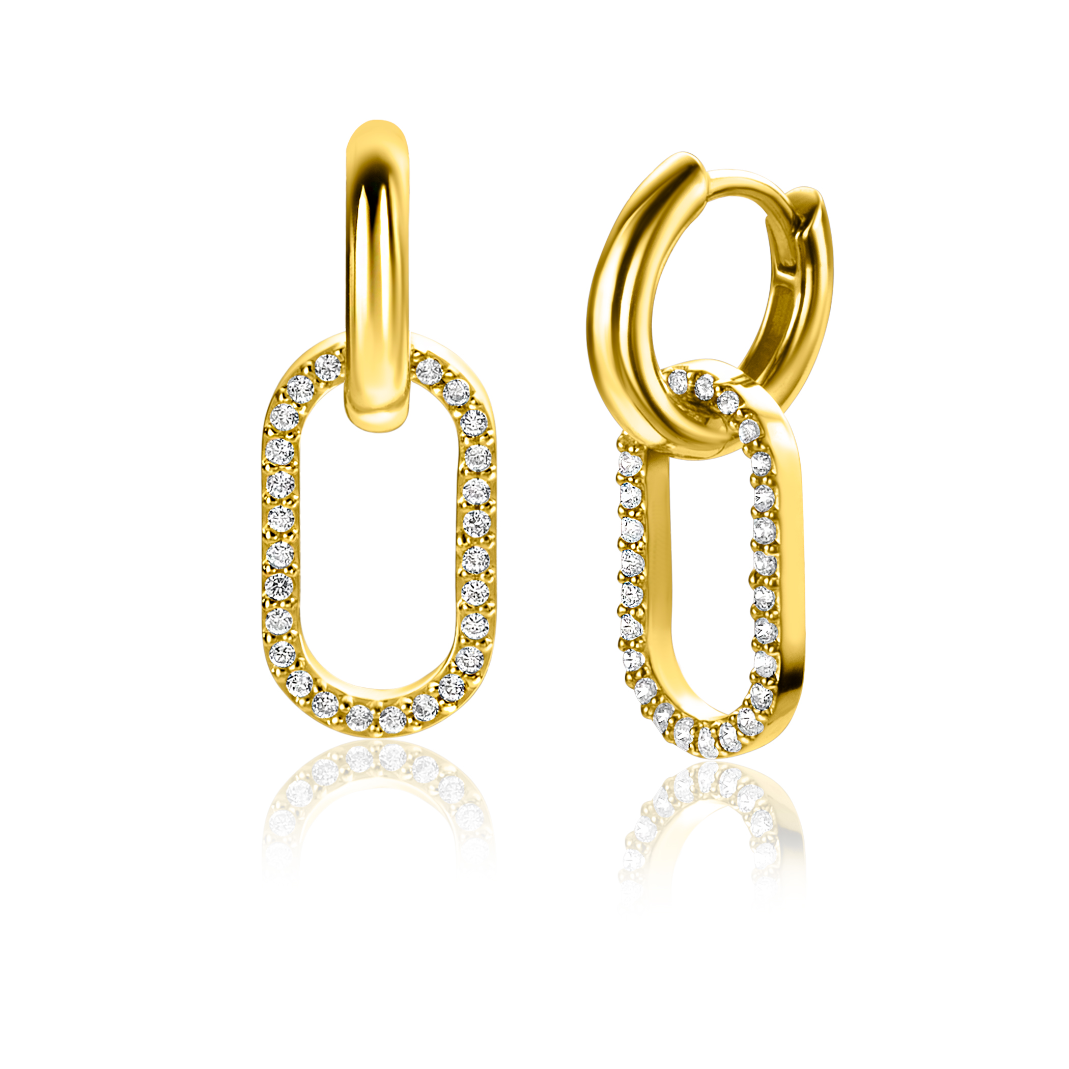 15mm ZINZI Gold Plated Sterling Silver Earrings Pendants Open Oval White Zirconias ZICH2444 (excl. hoop earrings)