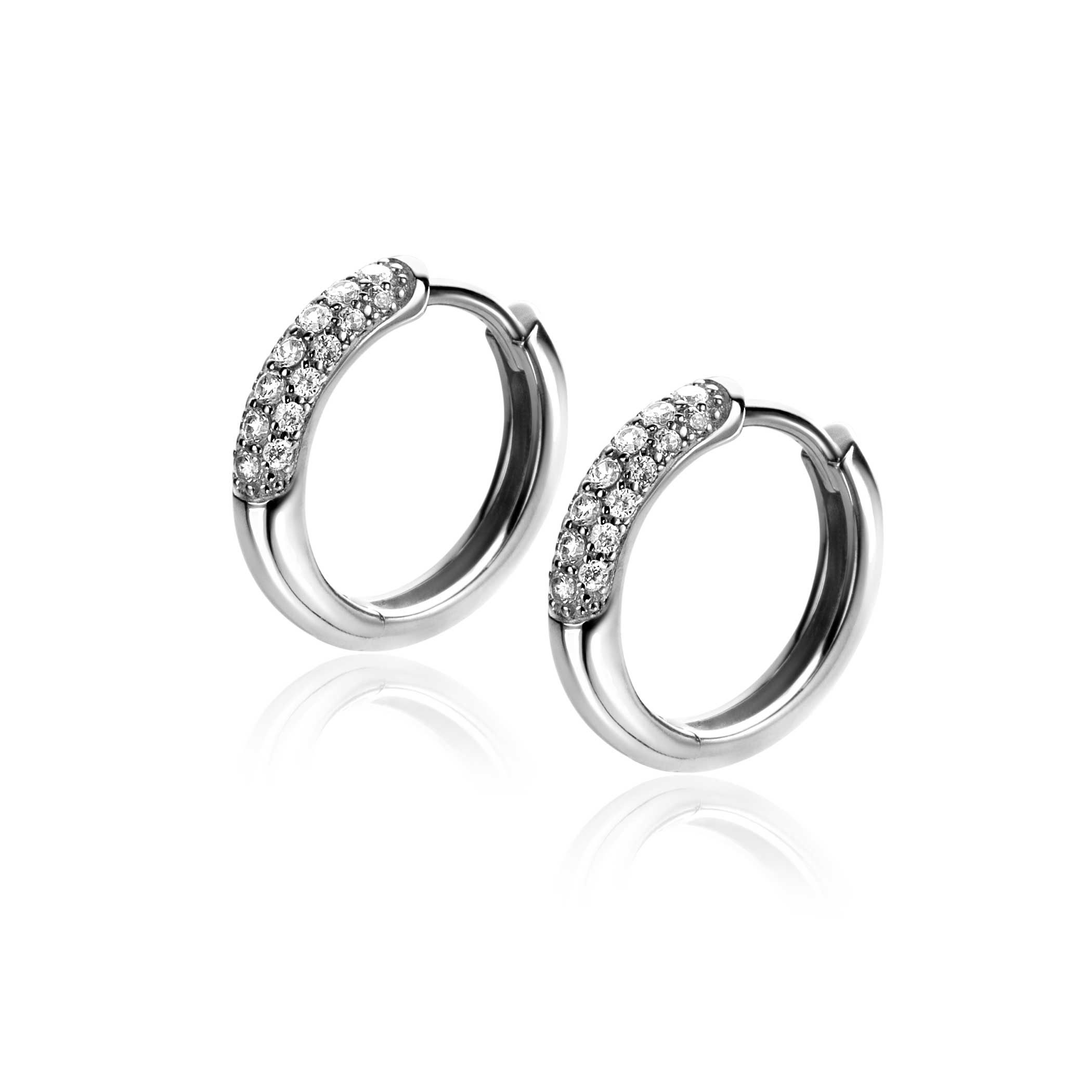 15mm ZINZI Sterling Silver Hoop Earrings White Zirconias 15x3mm ZIO660