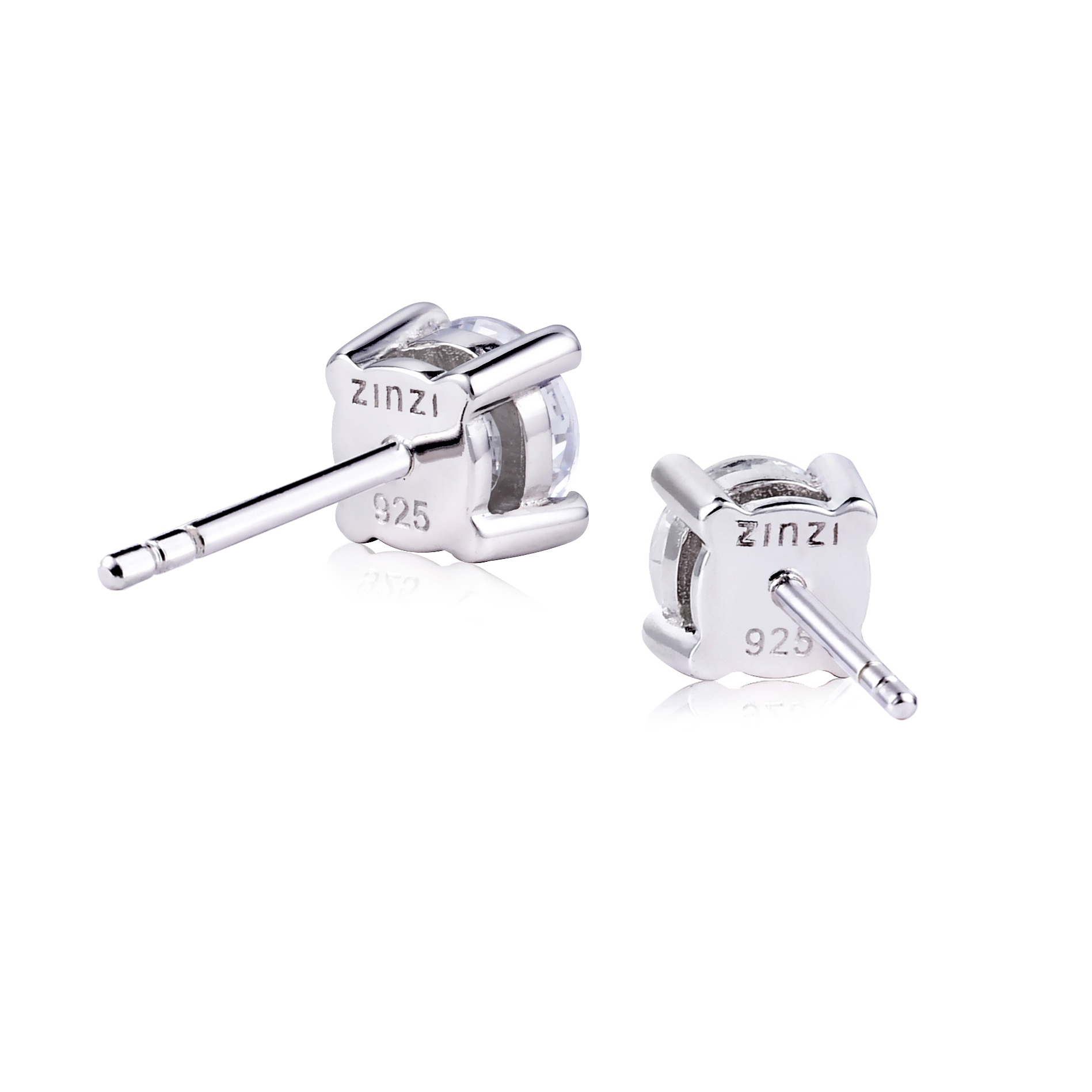 6mm ZINZI Sterling Silver Stud Earrings Prong Setting White Zirconia ZIO1383