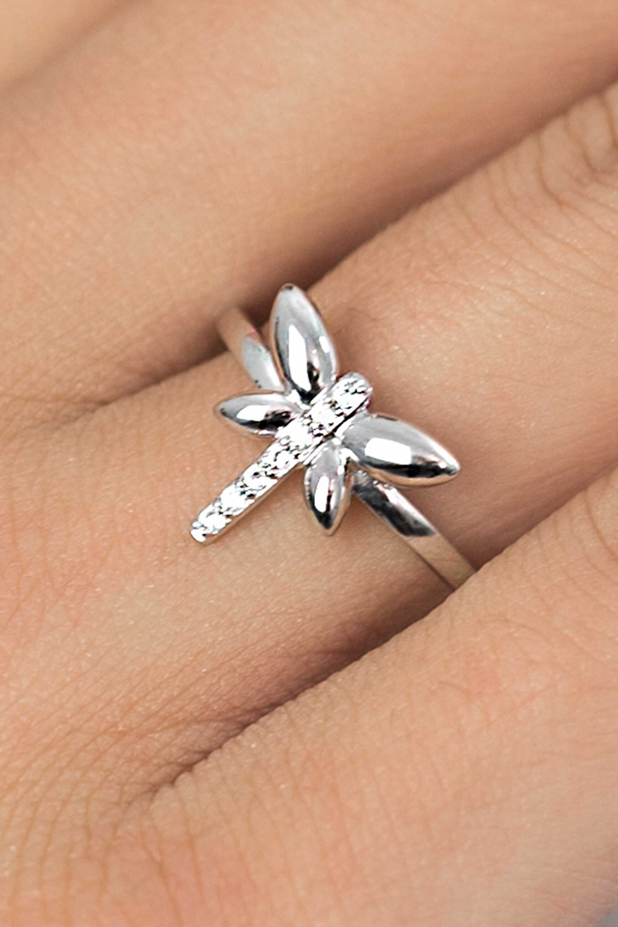 ZINZI Sterling Silver Ring Dragonfly White 12mm ZIR1887