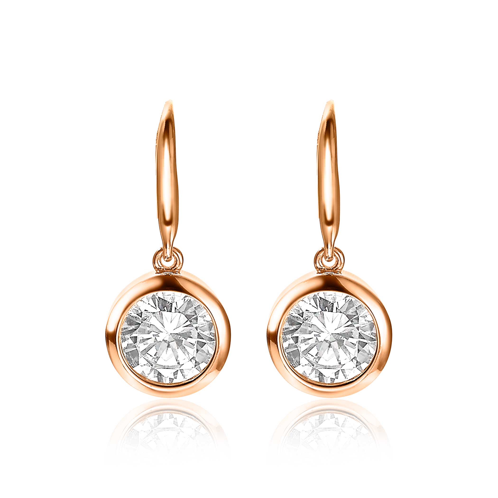 11mm ZINZI Rose Gold Plated Sterling Silver Drop Earrings White Zirconia ZIO3