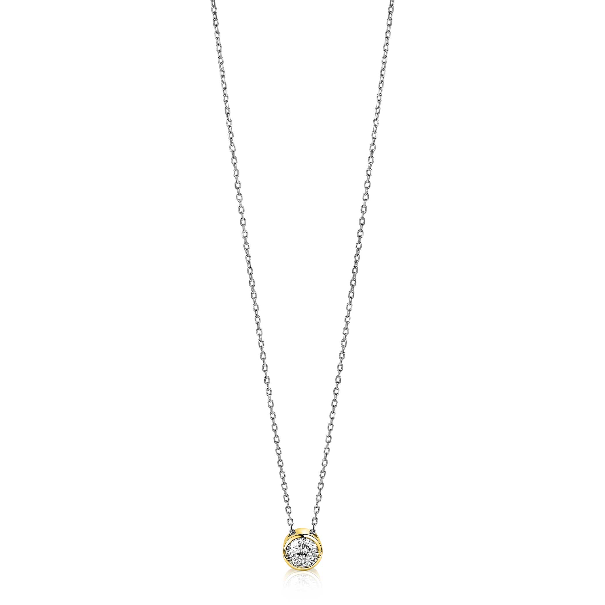 ZINZI Gold Plated Sterling Silver Necklace Round Setting with White Zirconia 40-45cm ZIC1775G