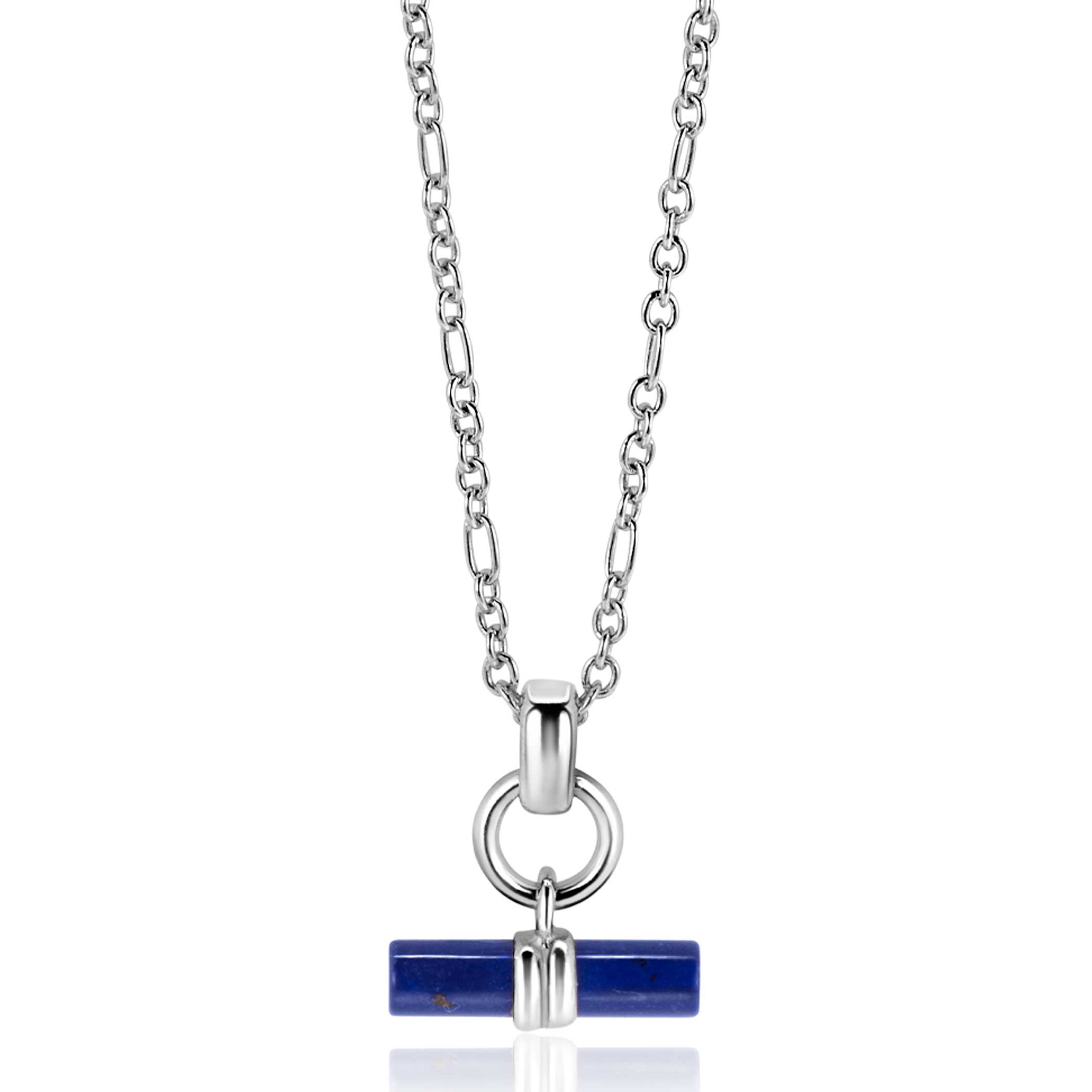 ZINZI Sterling Silver Necklace with Trendy Toggle Clasp Pendant in Lapis Lazuli 43-45cm ZIC2478