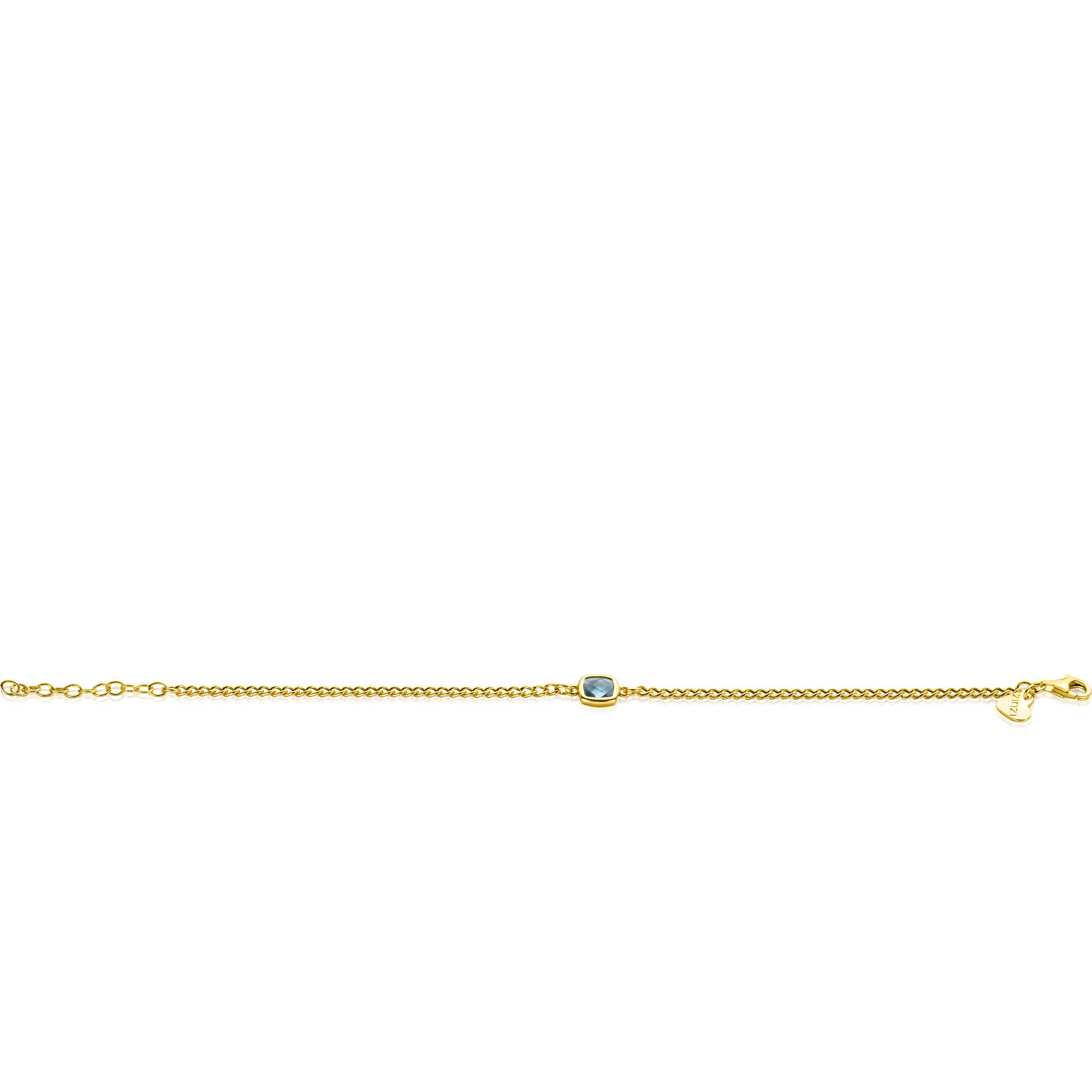 ZINZI Gold Plated Sterling Silver Curb Chain Bracelet with Square Setting with Indigo Blue Color Stone 16-19cm ZIA2417G