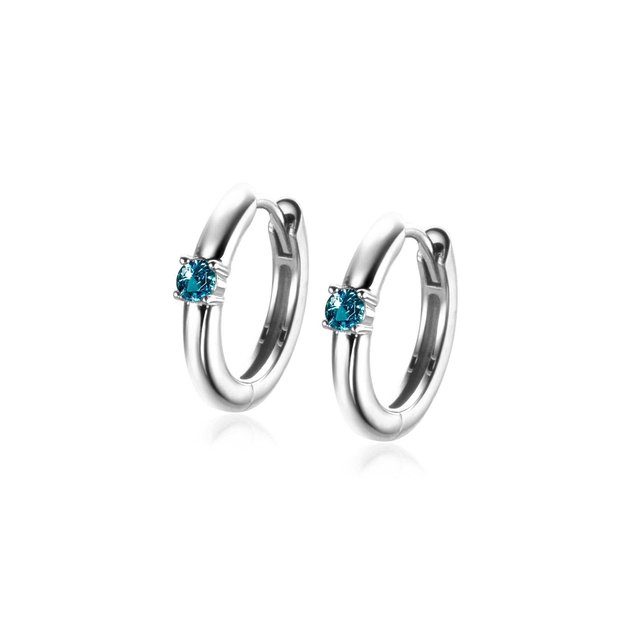 MARCH Hoop Earrings 13mm Sterling Silver with Birthstone Blue Aquamarine Zirconia