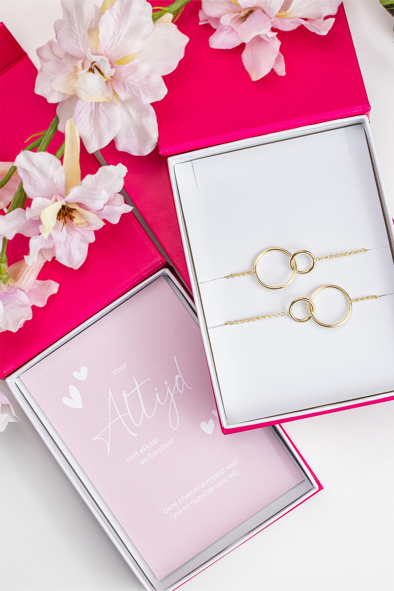ZINZI Set of 2 Gold Plated Sterling Silver Bracelets with two Connected Circles 16-19cm ZIA1278G-SET