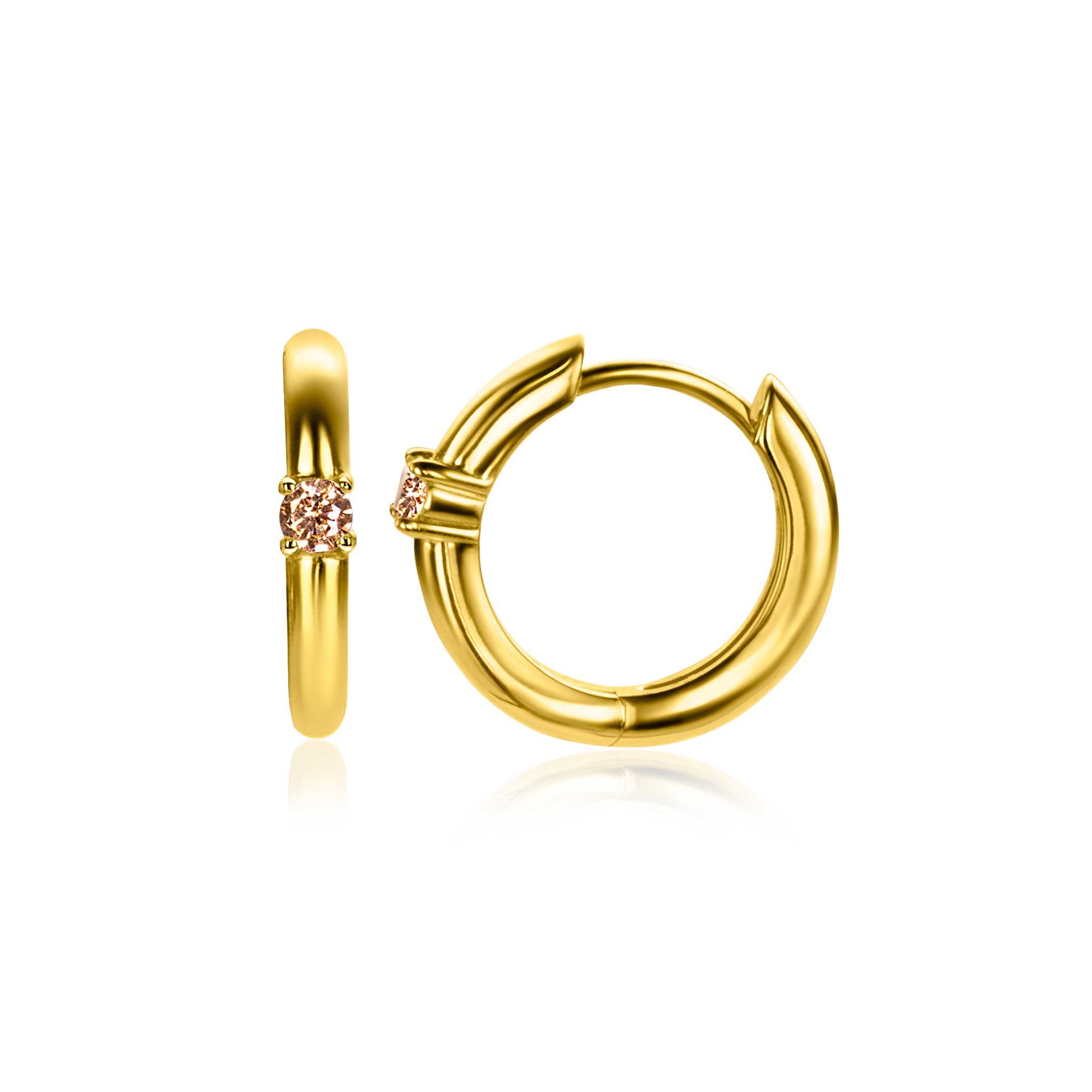 NOVEMBER Hoop Earrings 13mm Gold Plated with Birthstone Yellow Citrine Zirconia