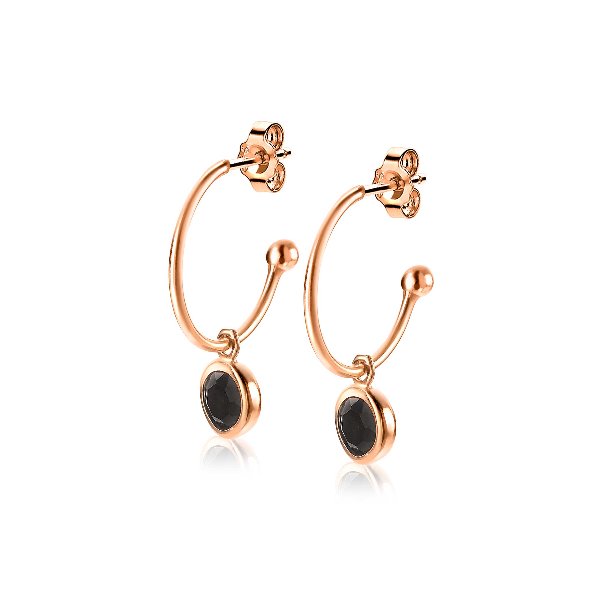 16mm ZINZI Rose Gold Plated Sterling Silver Earrings Black ZIO1935RZ