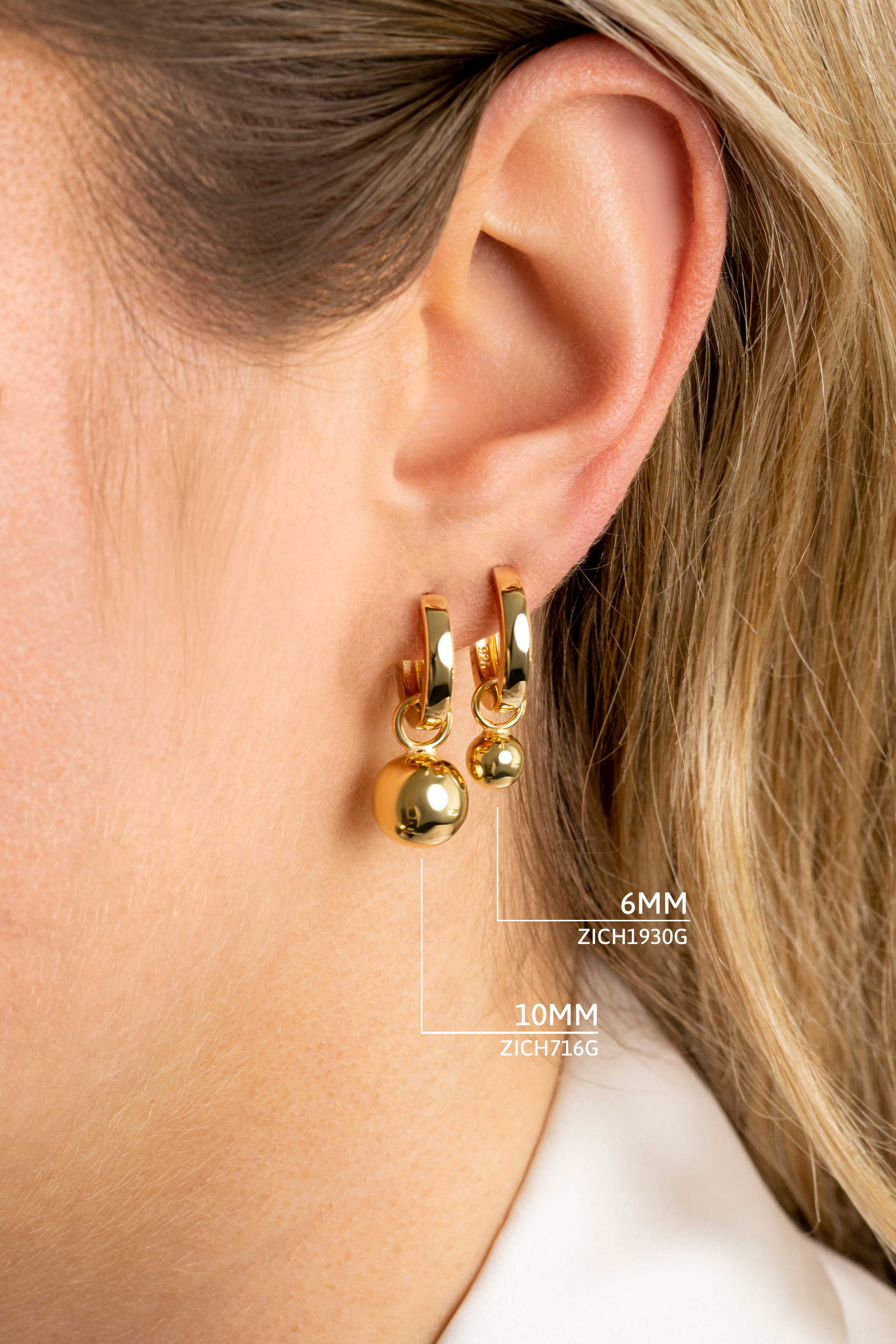 6mm ZINZI Gold Plated Sterling Silver Earrings Pendants Beads ZICH1930G (excl. hoop earrings)