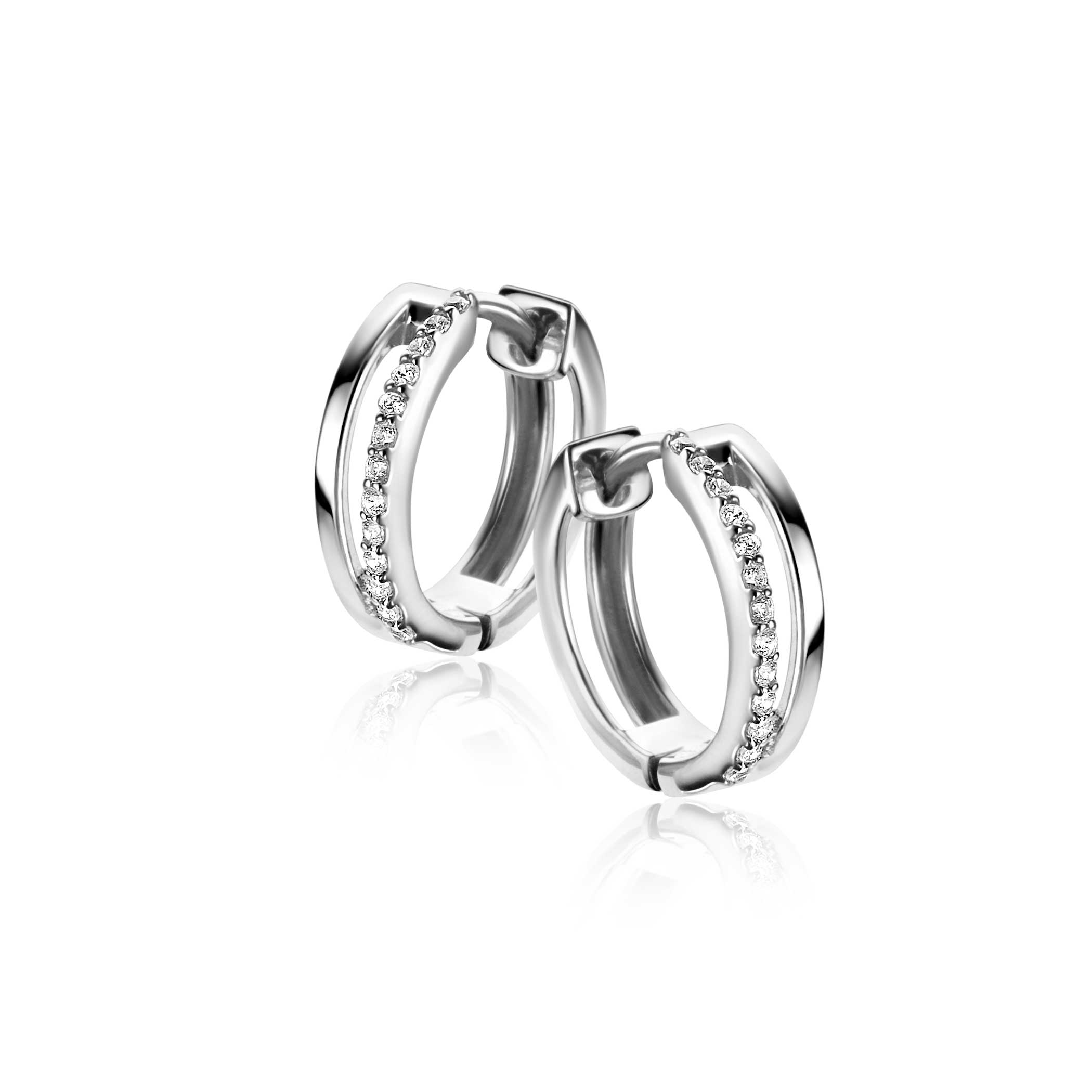 14mm ZINZI Sterling Silver Hoop Earrings White Zirconias 14x3mm ZIO2452