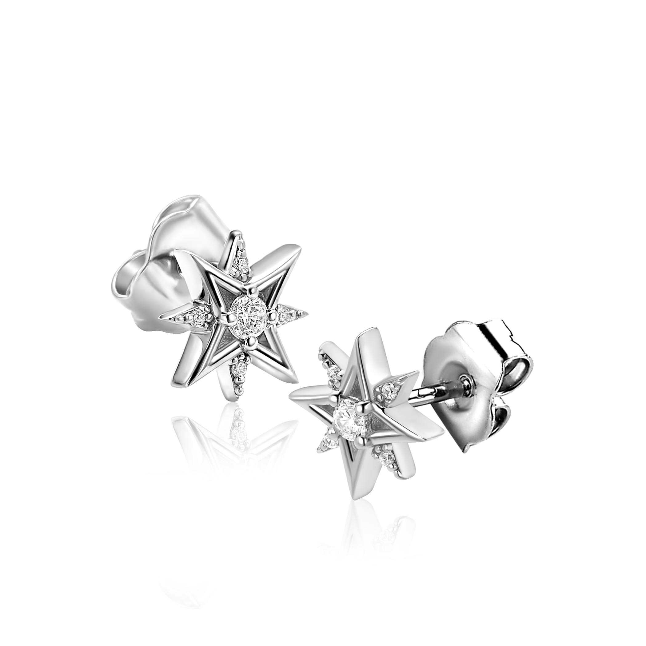 ZINZI zlv. oorknopjes fantasie ster met zirconia's