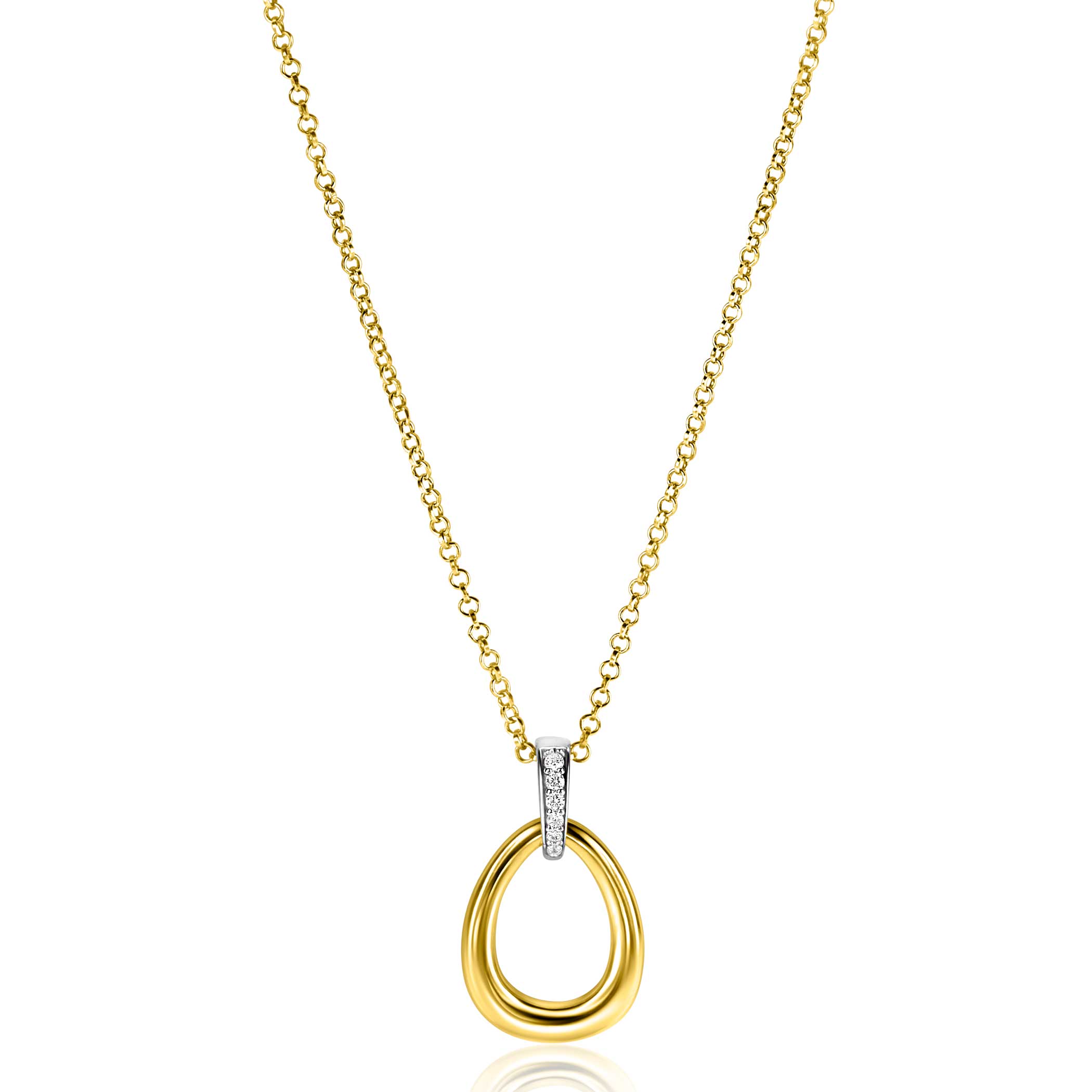 26mm ZINZI Gold Plated Sterling Silver Pendant Bicolor Drop White ZIH1709Y (excl. necklace)