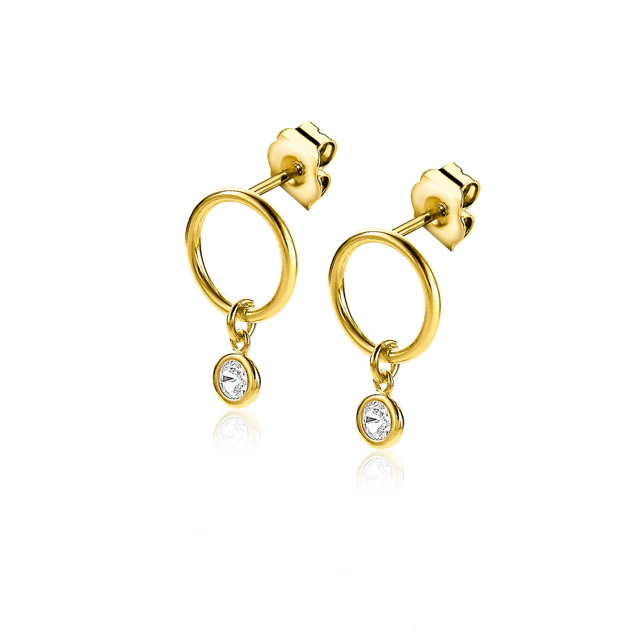 13mm ZINZI Gold Plated Sterling Silver Stud Earrings Open Circle with White Zirconia Charm ZIO2200Y