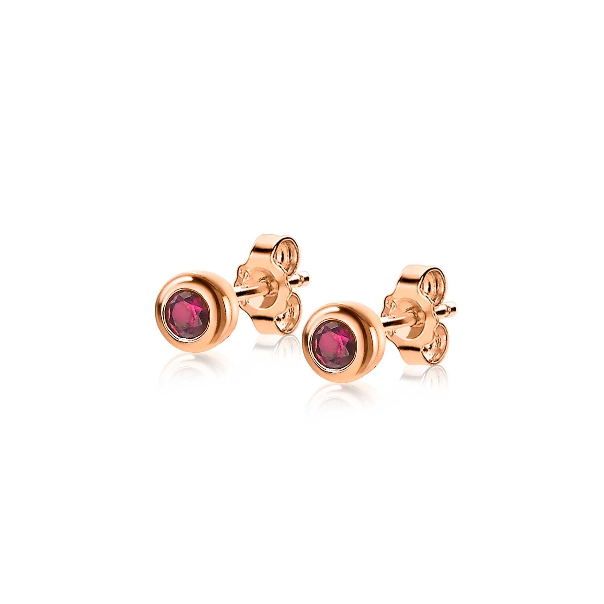 4mm ZINZI Rose Gold Plated Sterling Silver Stud Earrings Round Red Color Stone ZIO1177RR