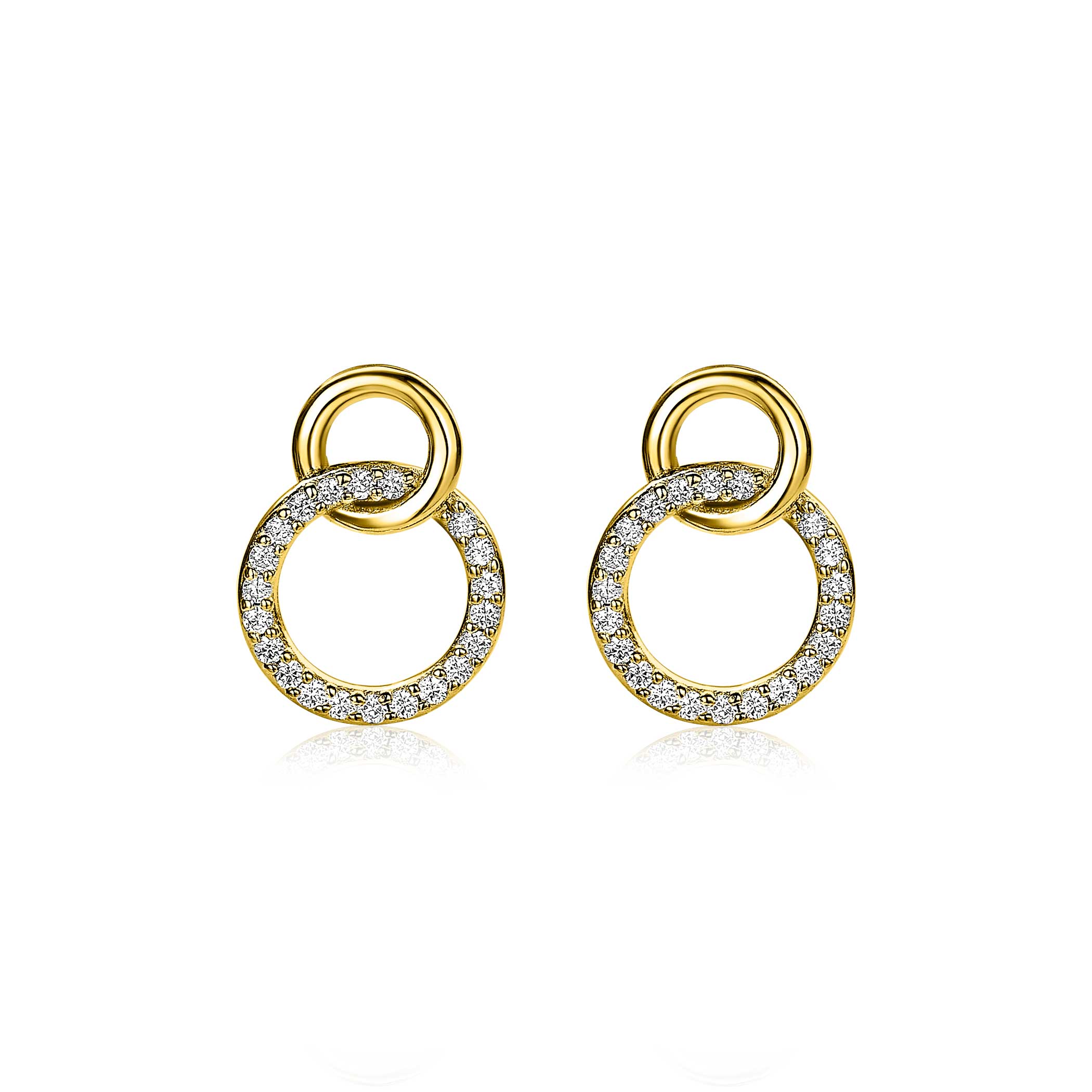 ZINZI Sterling Silver Gold Plated Stud Earrings 2 Open Connected Circles White ZIO1782Y