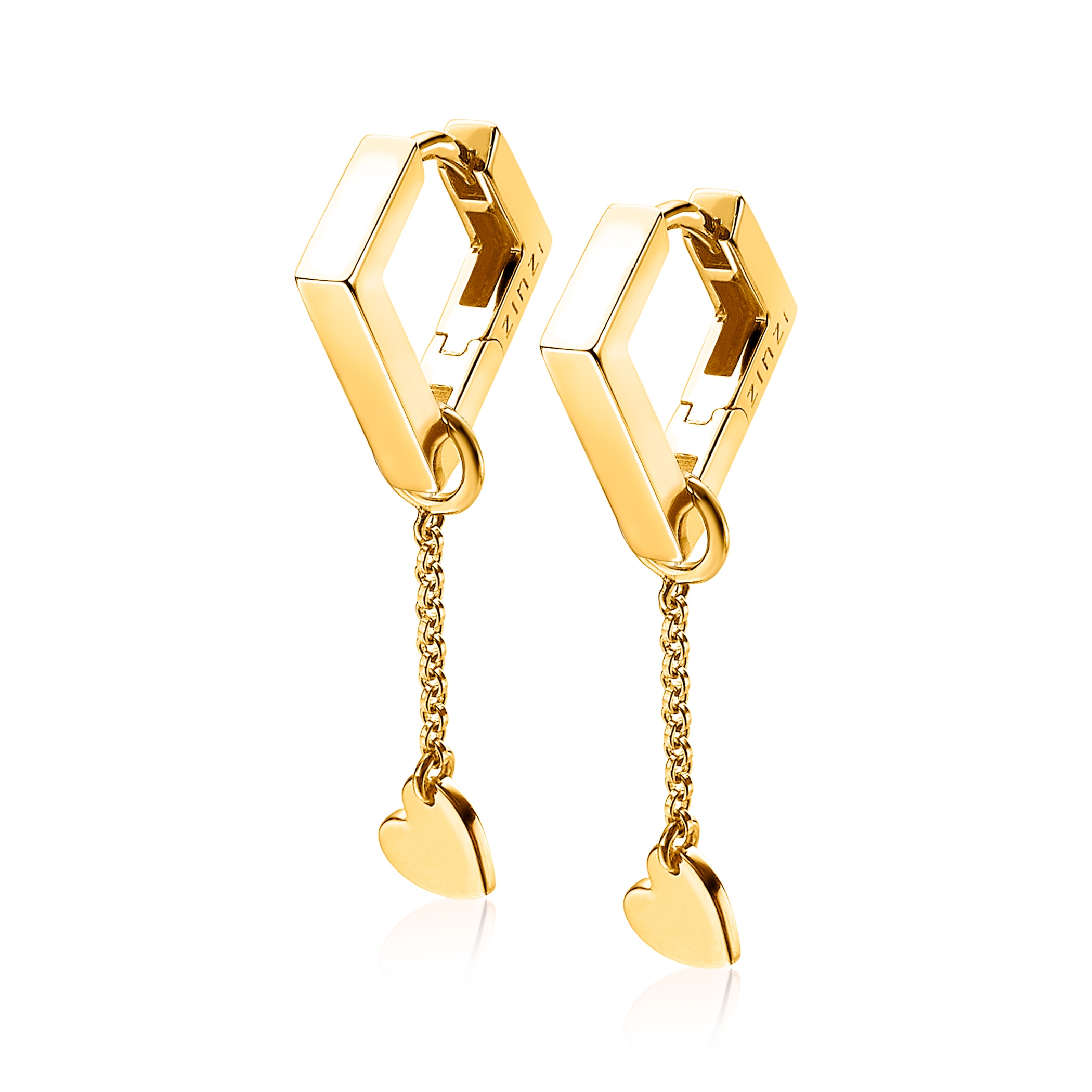 ZINZI Gold Plated Sterling Silver Earrings Pendants Heart ZICH1690G (excl. hoop earrings)