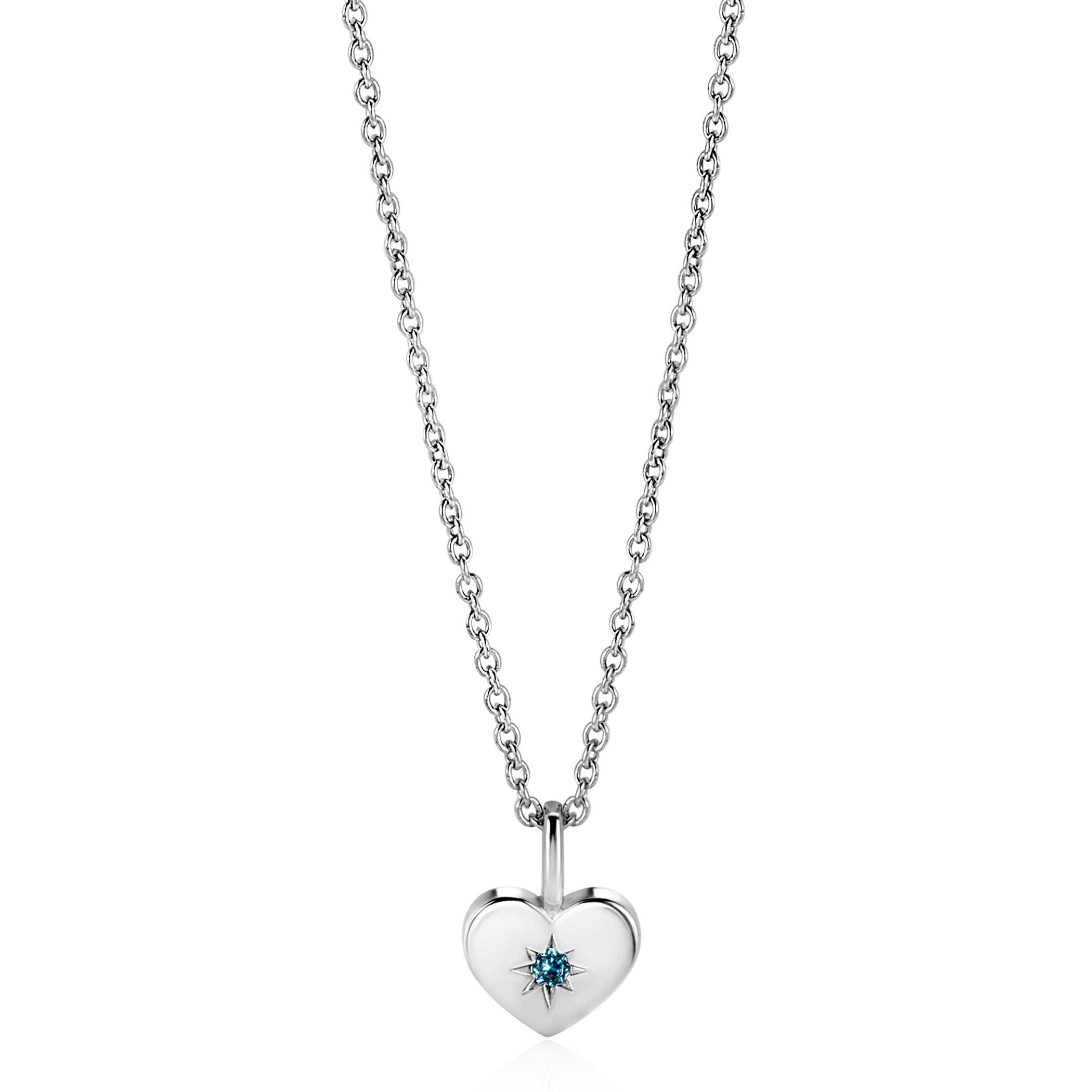 DECEMBER Pendant 12mm Sterling Silver Heart Birthstone Blue Topaz Zirconia (excl. necklace)