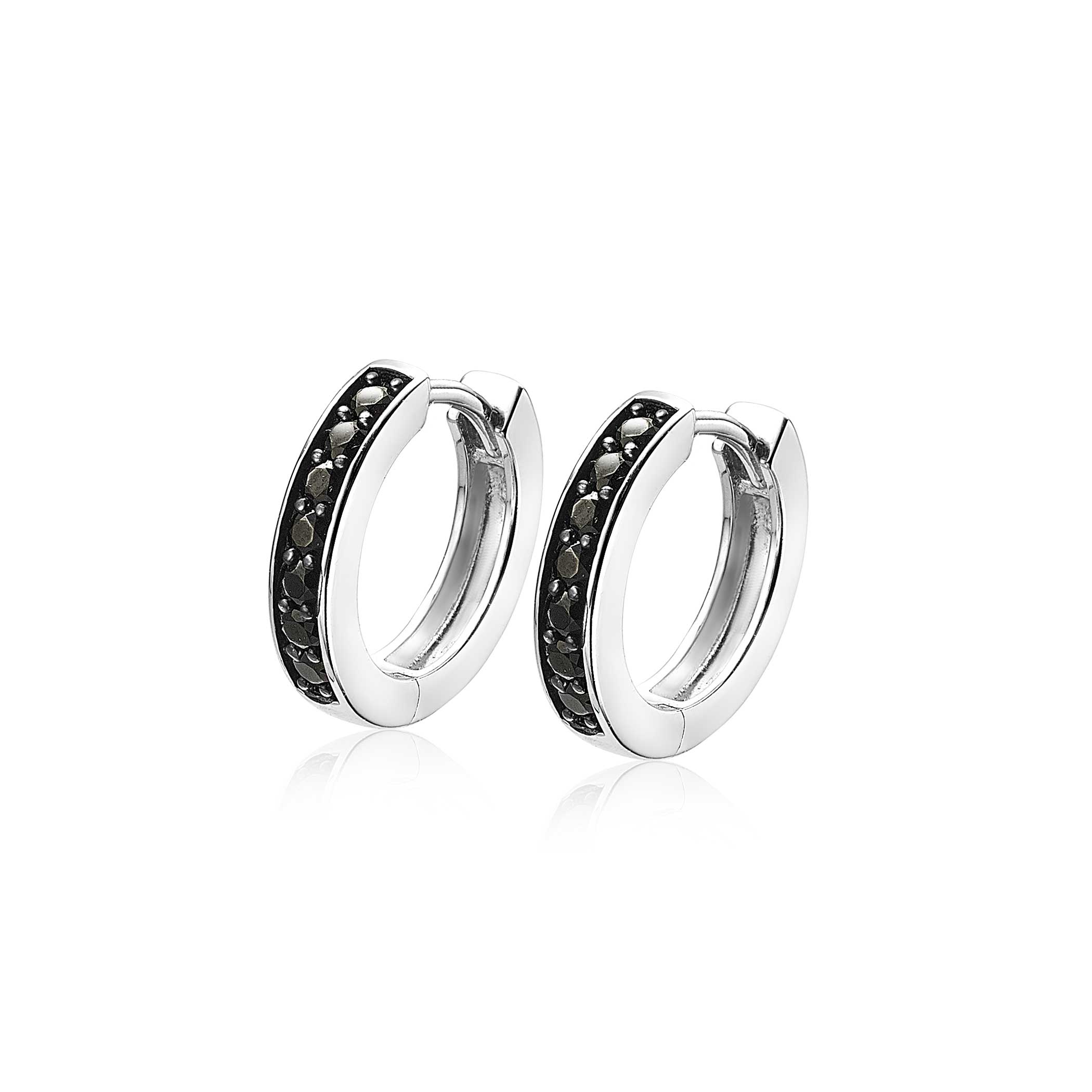 15mm ZINZI Sterling Silver Hoop Earrings Black Zirconias width 3mm ZIO191B