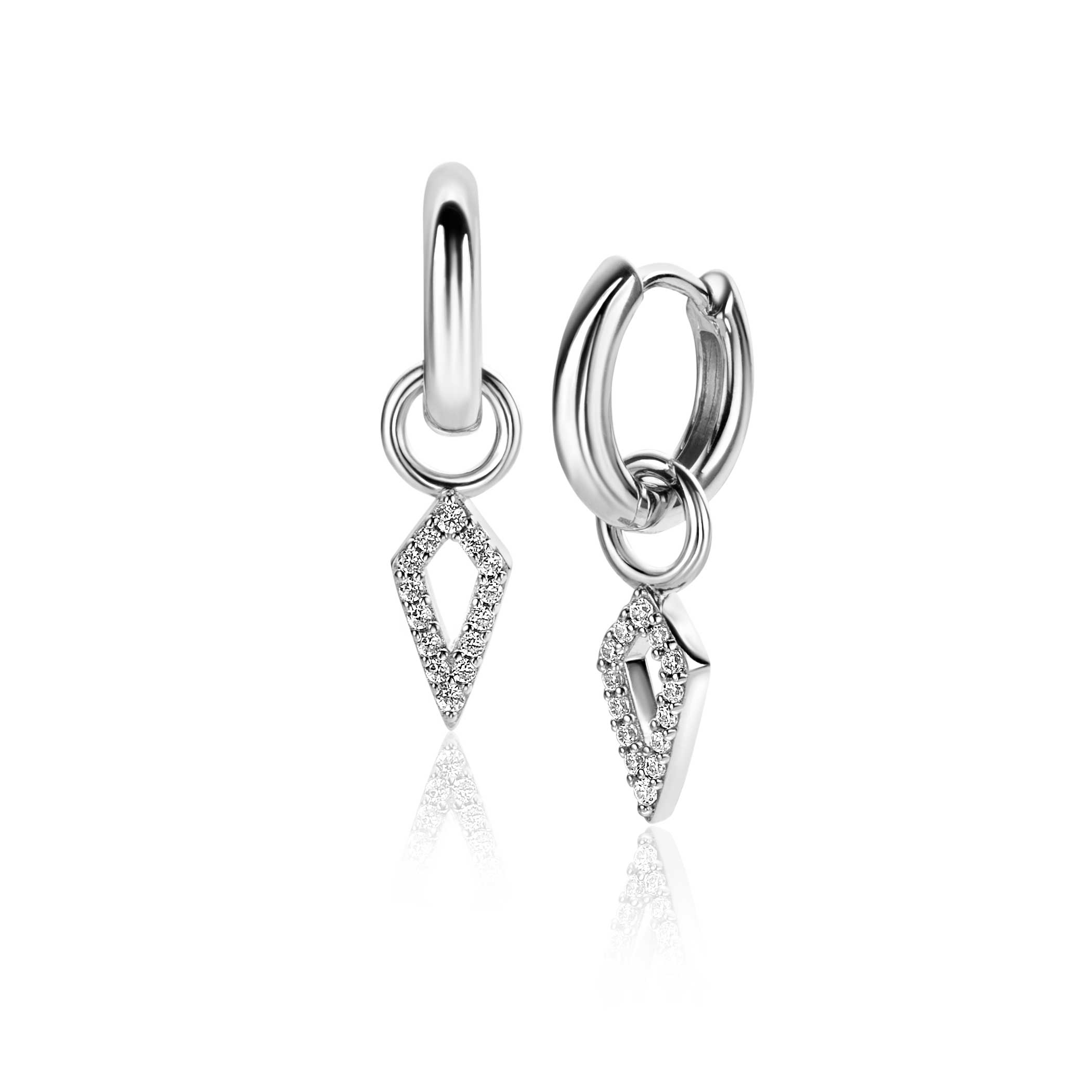 15mm ZINZI Sterling Sterling Silver Ear Pendants Open Diamond-shape White Zirconias ZICH2497 (excl. hoop earrings)