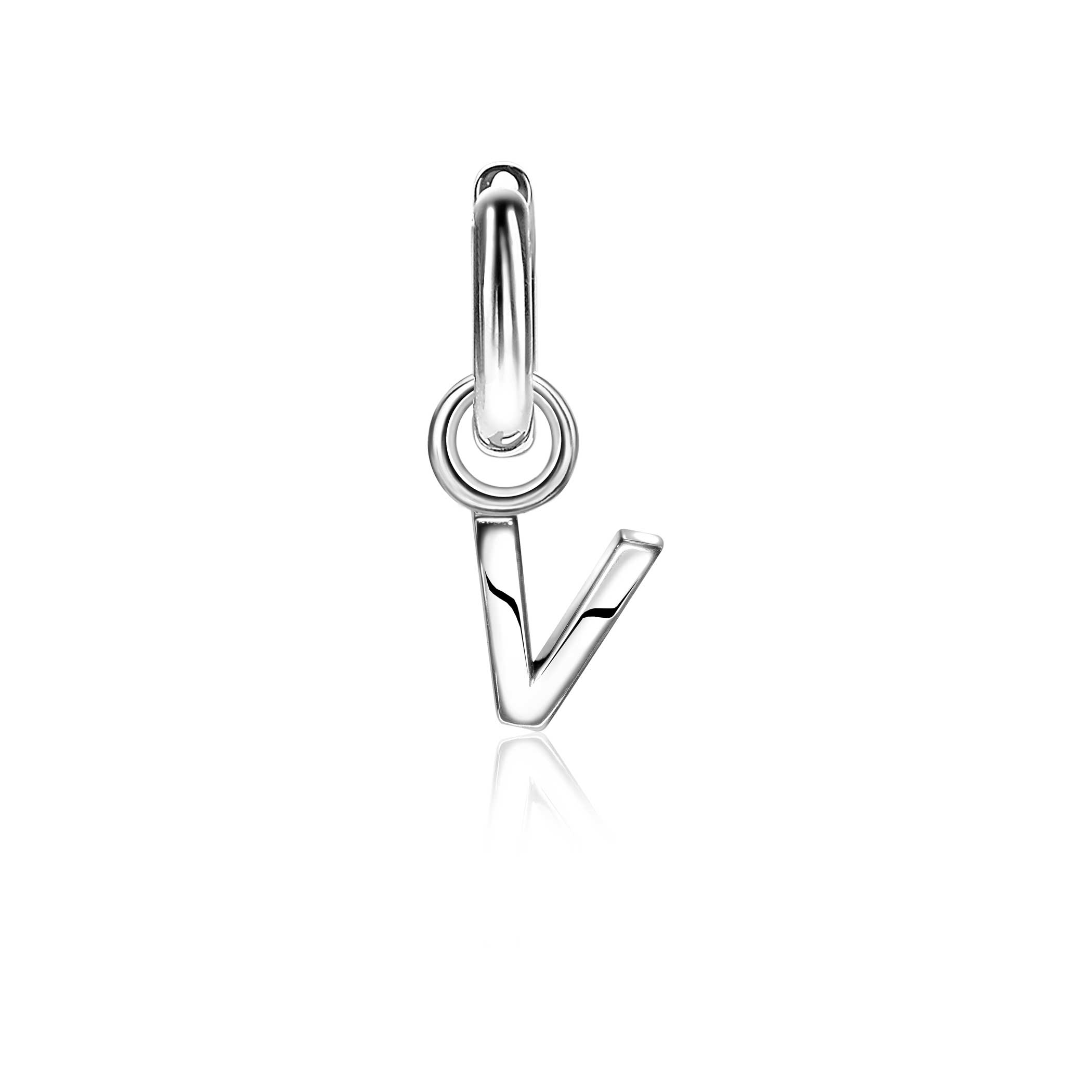 ZINZI Sterling Silver Letter Earrings Pendant V price per piece ZICH2144V (excl. hoop earrings)
