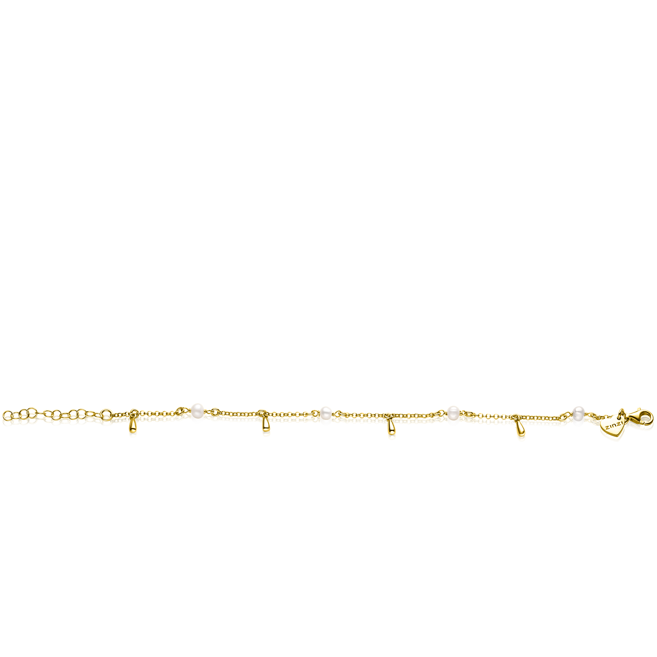 ZINZI zlv. armband gg.verg.met parels en pegeltjes