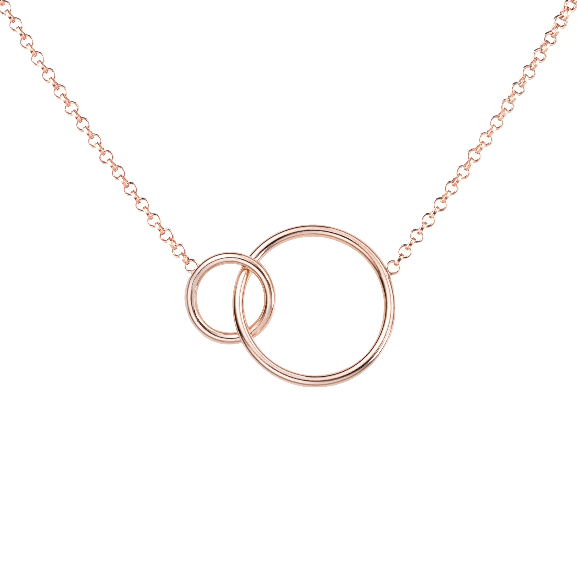 ZINZI Rose Gold Plated Sterling Silver Necklace with 2 Connected Open Circles 42-45cm ZIC1278R