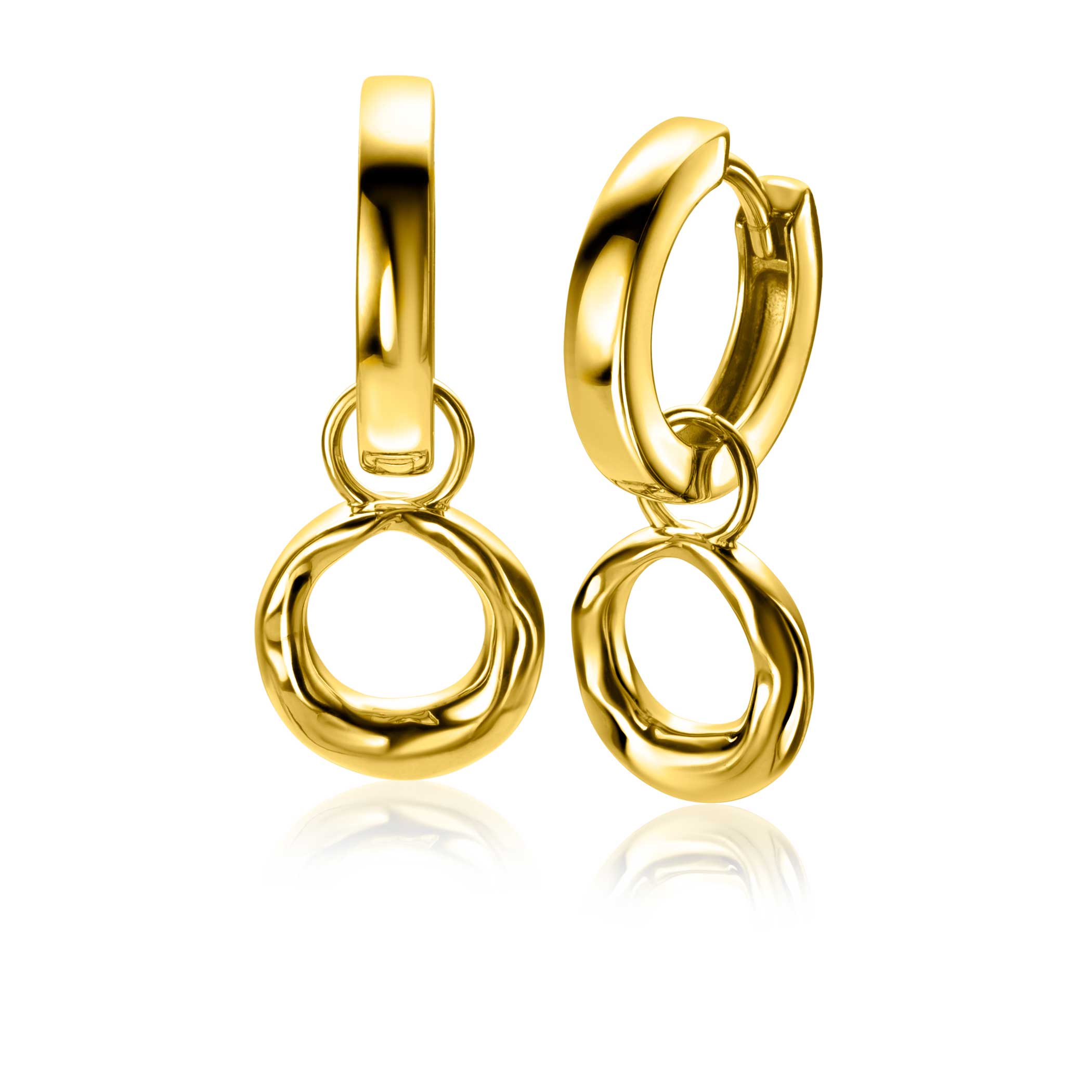 11mm ZINZI gold-plated silver earring pendants with organically shaped open circles, ZICH-BF118G (without hoops)
