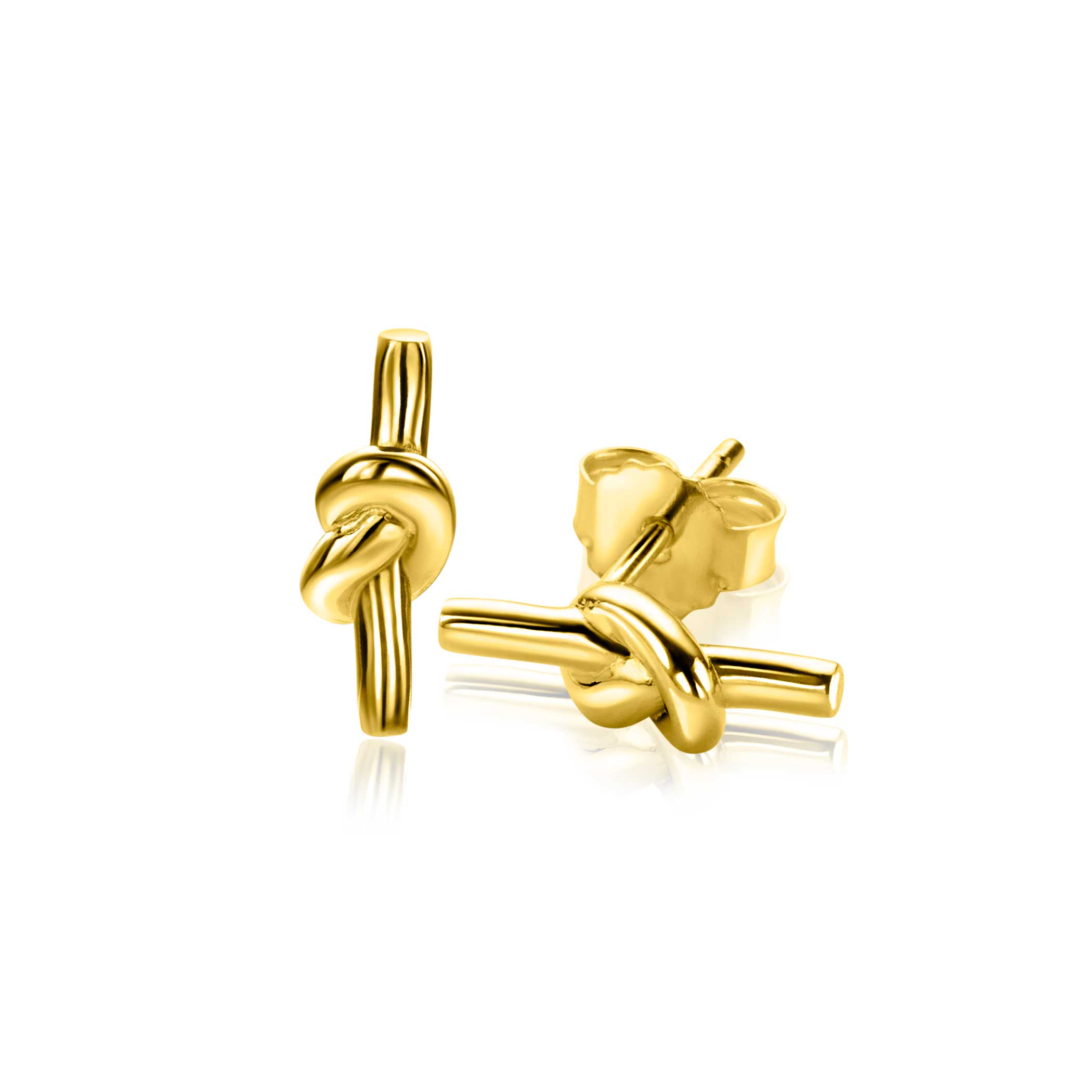13mm ZINZI gold-plated silver stud earrings with a bar and shiny knot, ZIO-BF115G