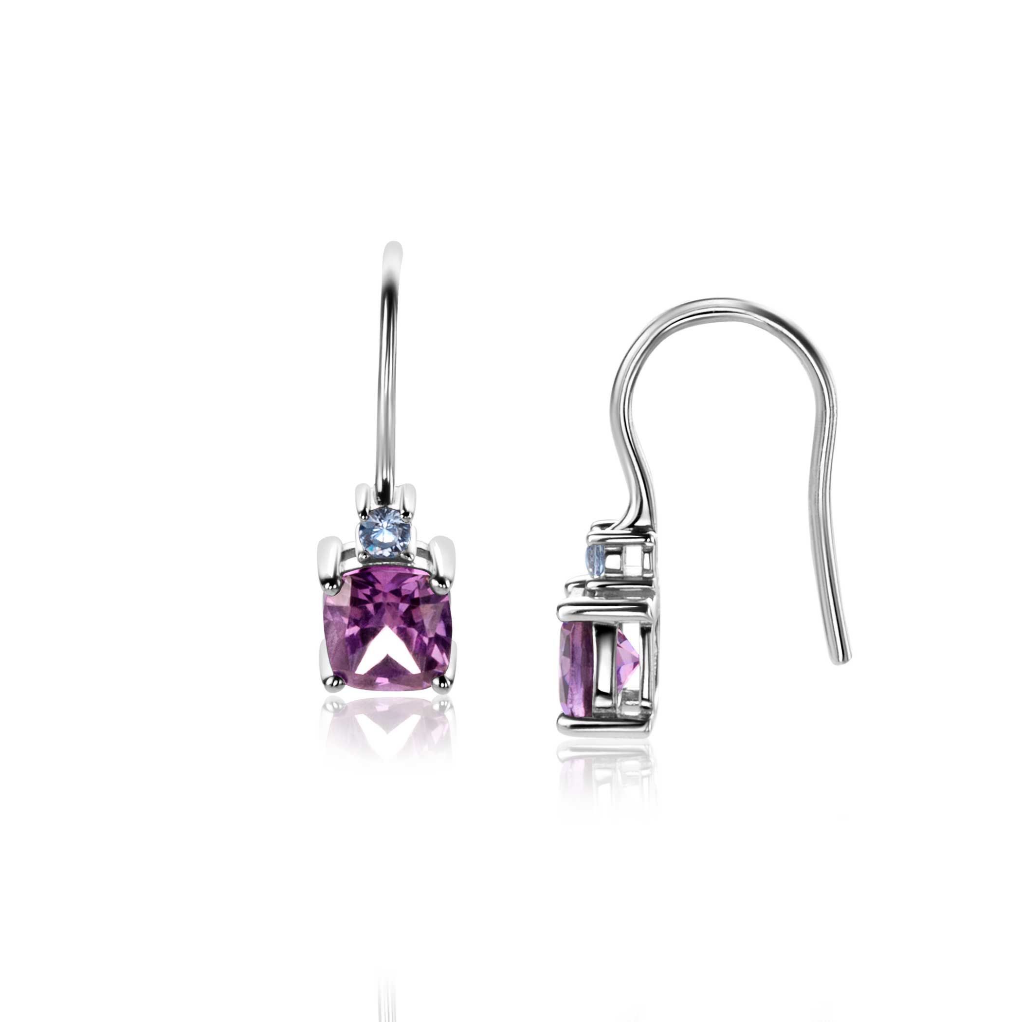 19mm ZINZI Sterling Silver Drop Earrings  Prong Settings Purple and Light Blue Color Stones ZIO2564H