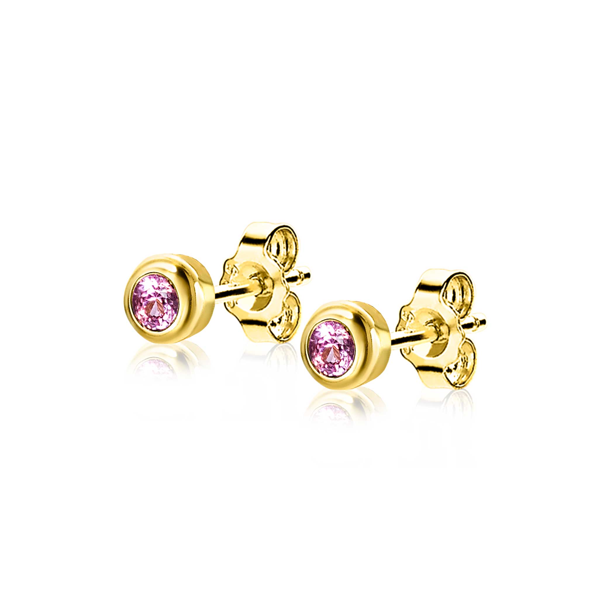 OCTOBER Stud Earrings 4mm Gold Plated with Birthstone Pink Rose Quartz Zirconia