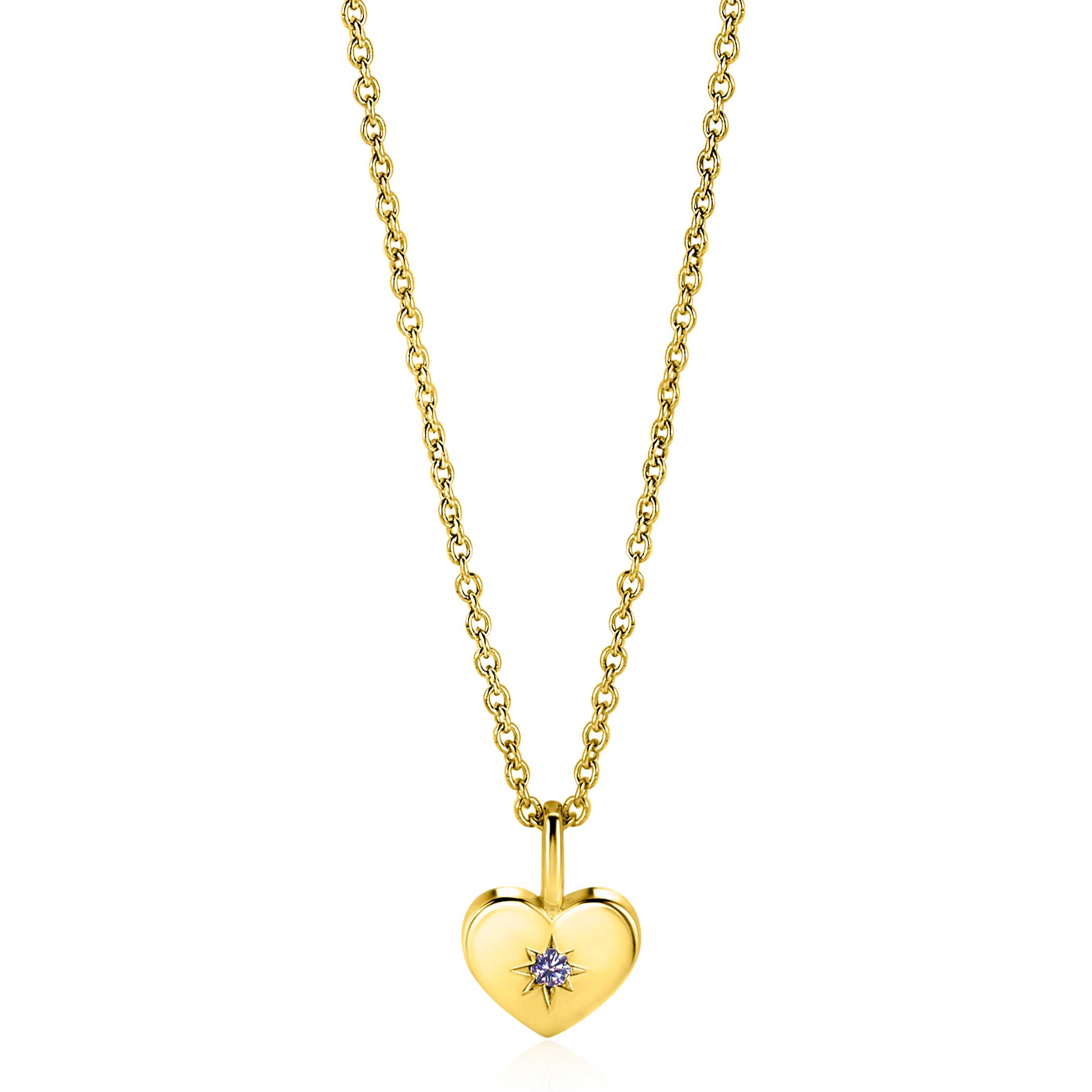 JUNE Pendant 12mm Gold Plated Heart Birthstone Light Amethyst Zirconia (excl. necklace)