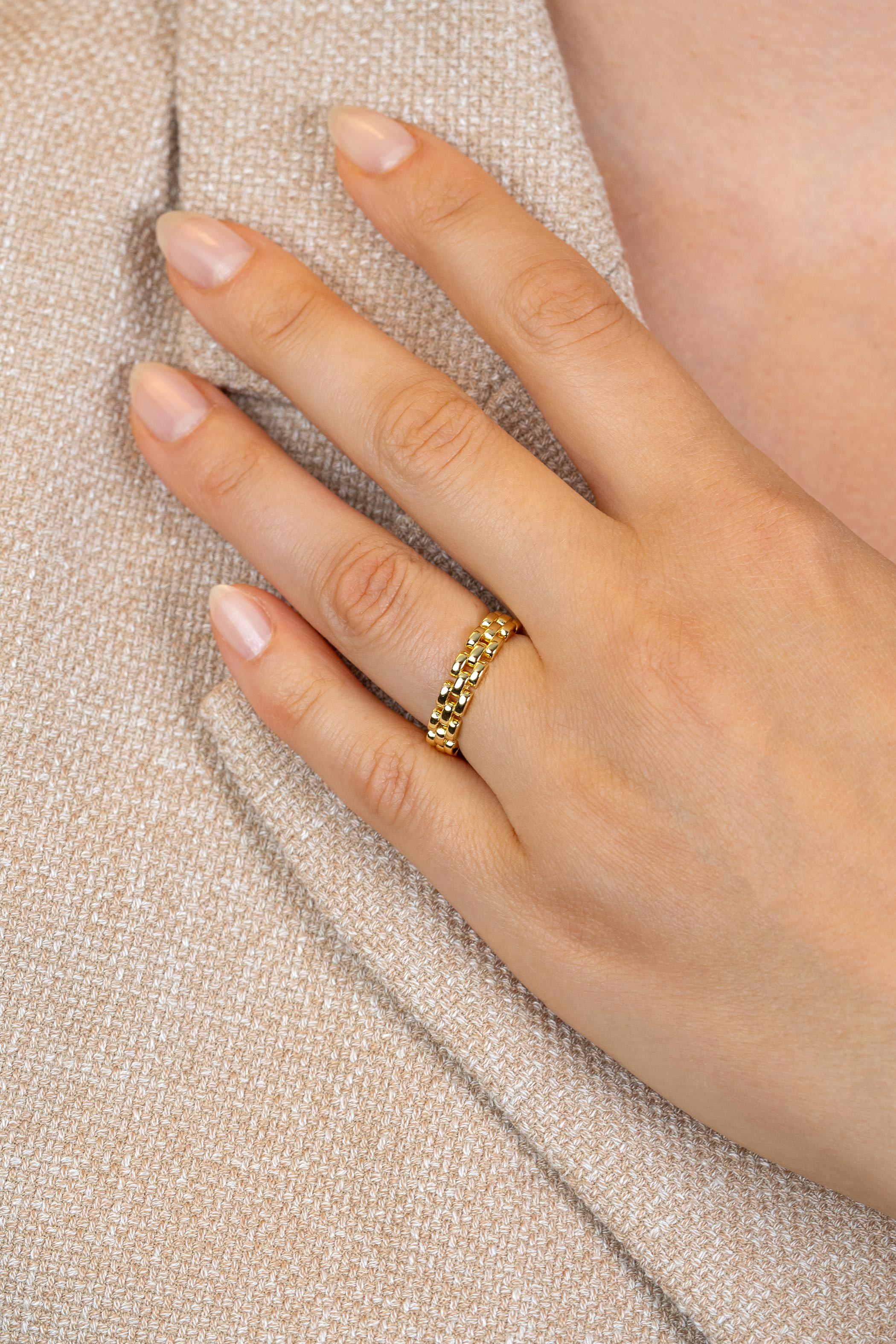 ZINZI Sterling gold-plated Silver Ring Rolex-style Chains 4mm width ZIR2556G