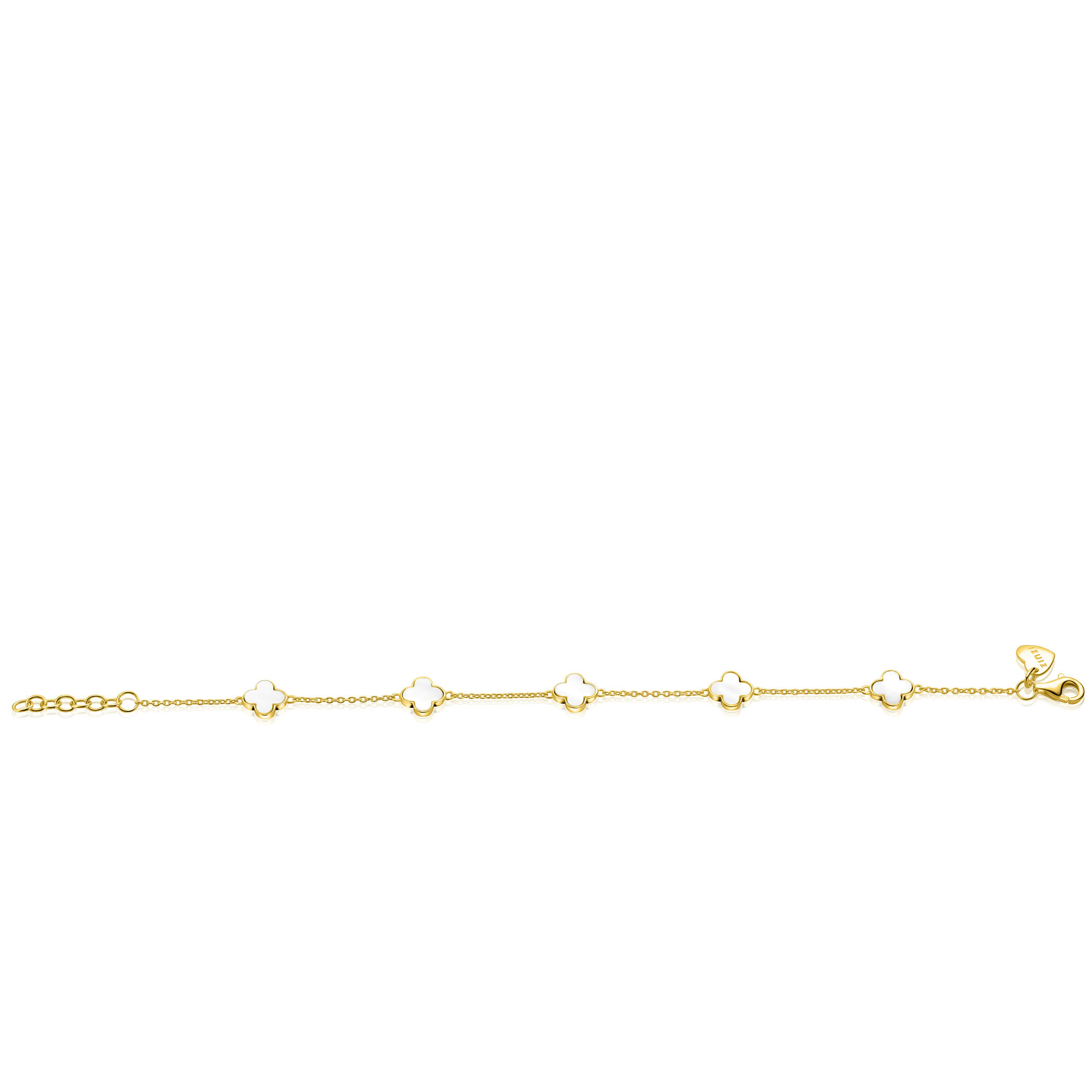 ZINZI zlv. gg.verg.armband met 5 parelmoer klavers