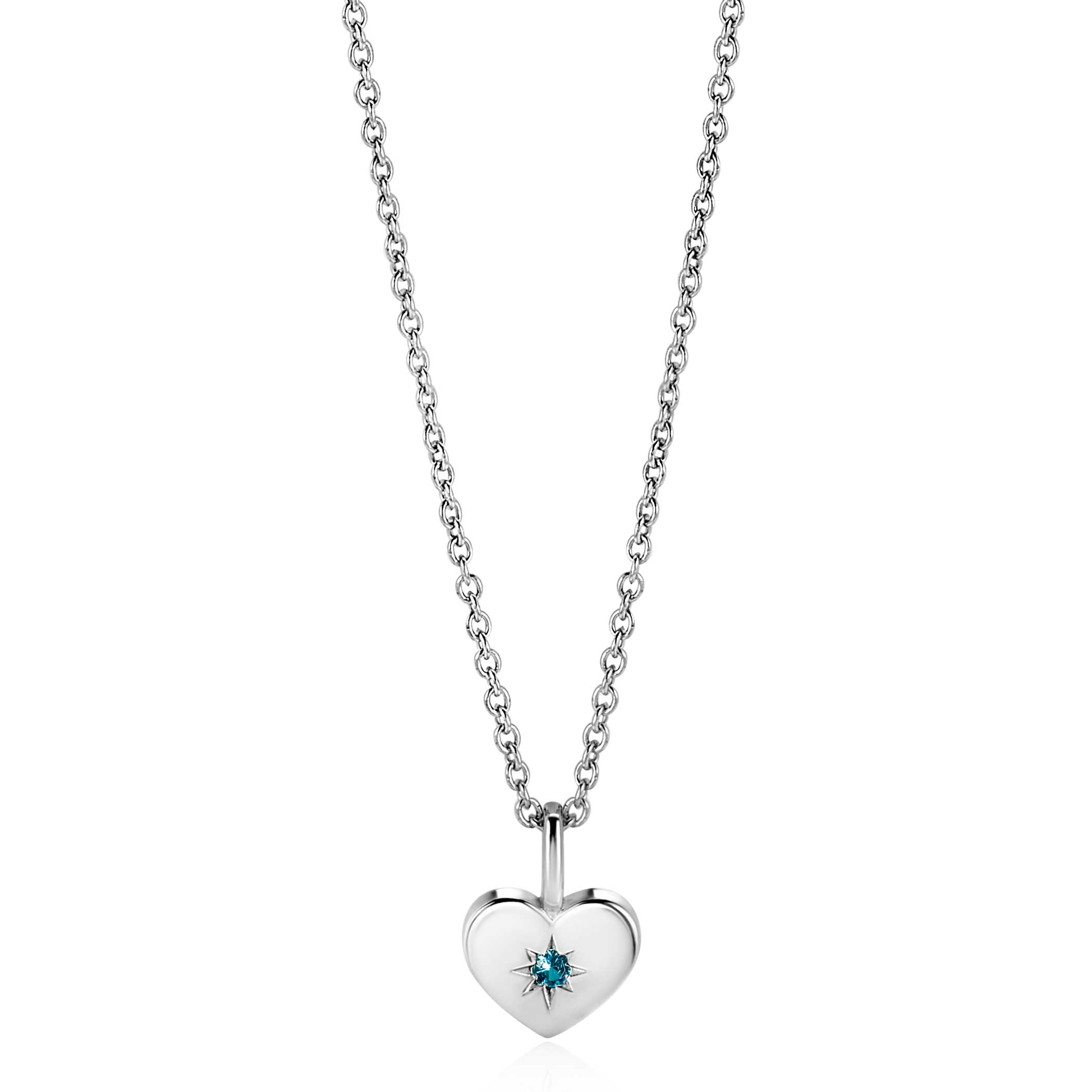 MARCH Pendant 12mm Sterling Silver Heart Birthstone Blue Aquamarine Zirconia (excl. necklace)