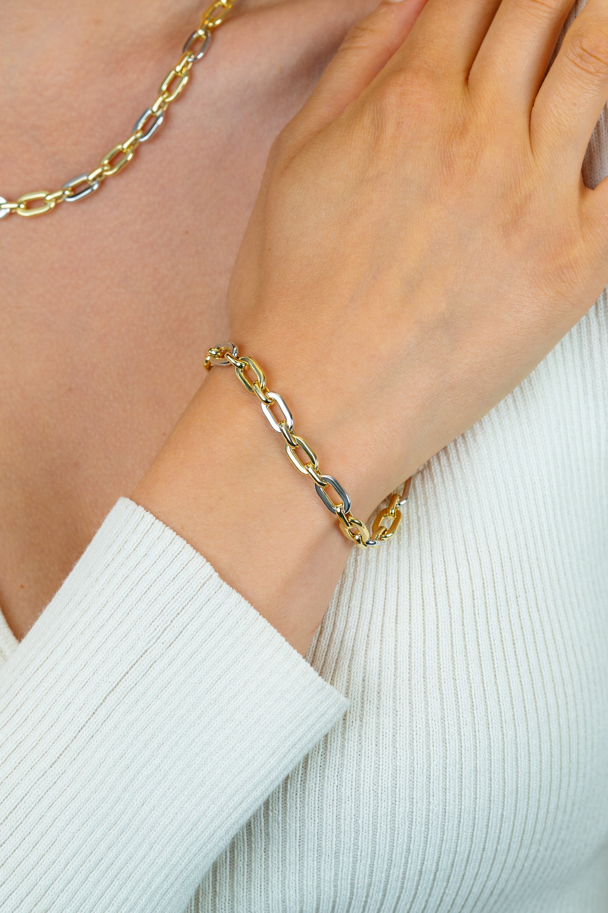 ZINZI zlv. armband bicolor met ovale schakels