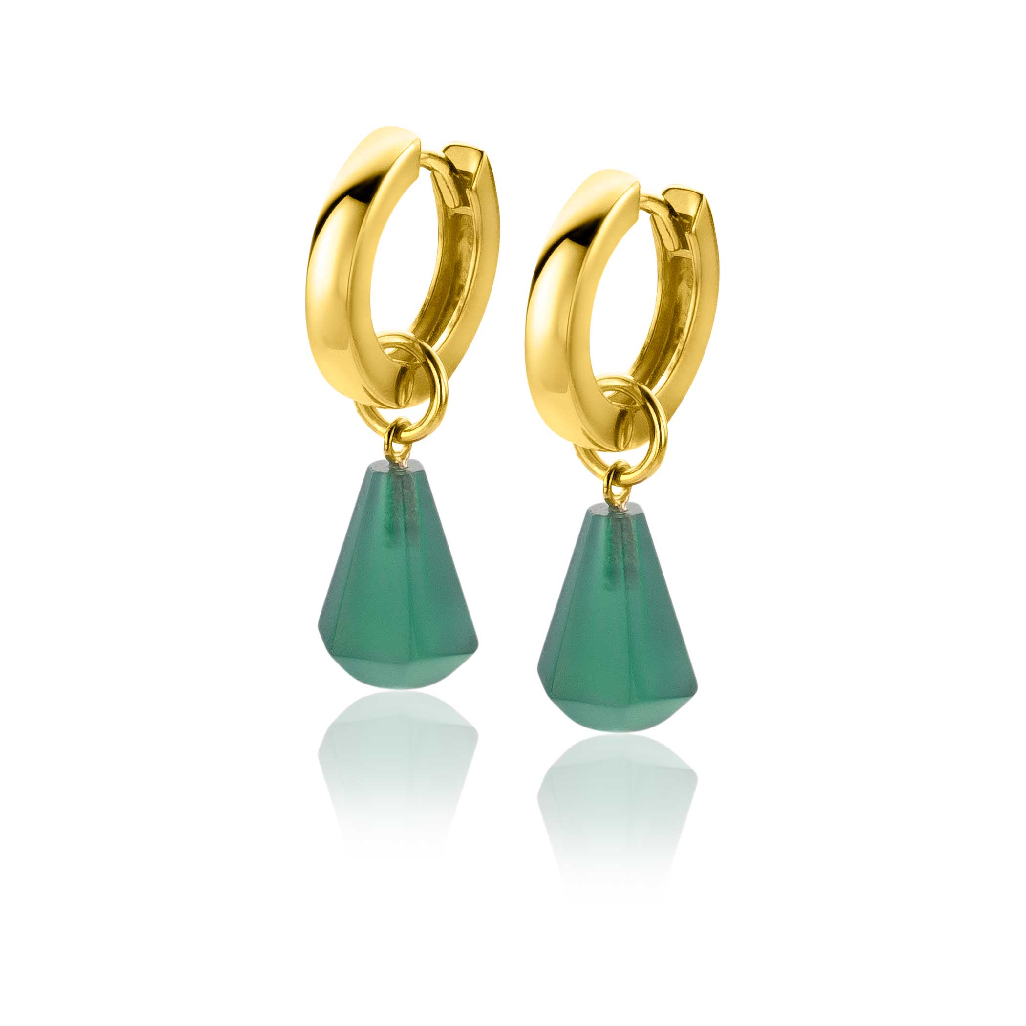 19mm ZINZI Gold Plated Sterling Silver Earrings Pendants Cone in Green Agate ZICH2256G (excl. hoop earrings)
